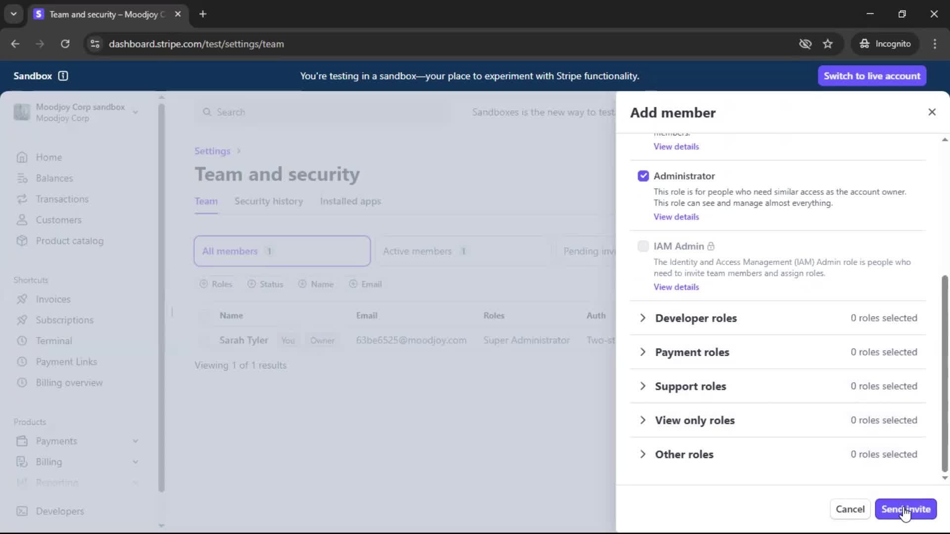 Adding a member screenshot