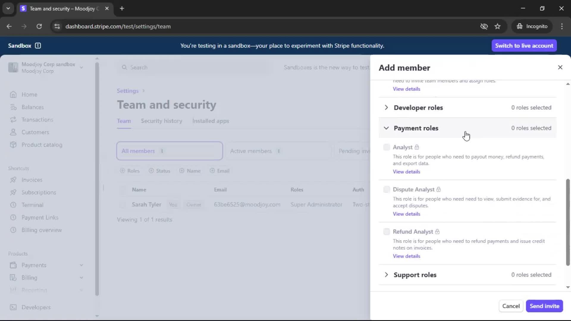 Adding a member screenshot