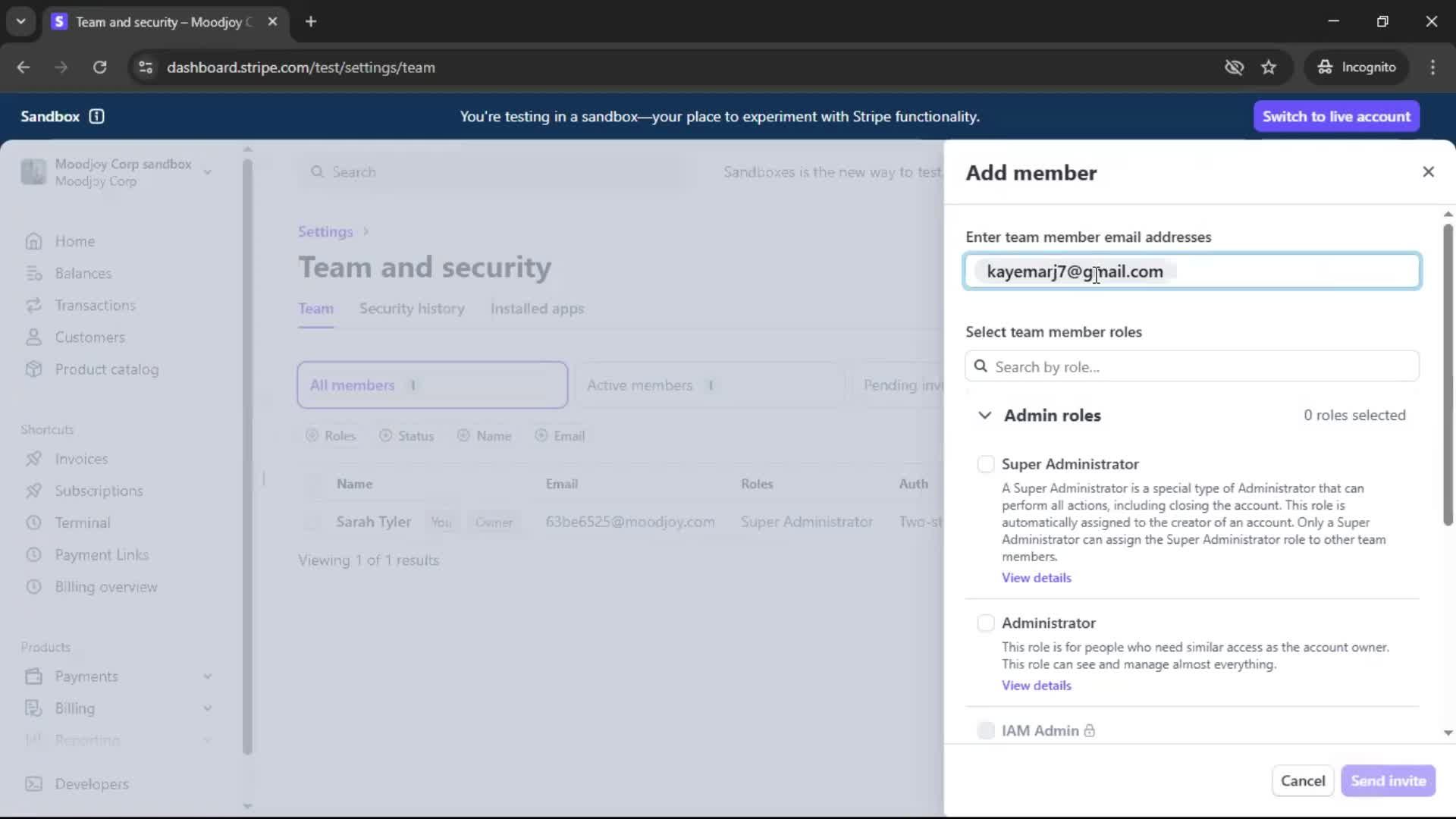 Adding a member screenshot