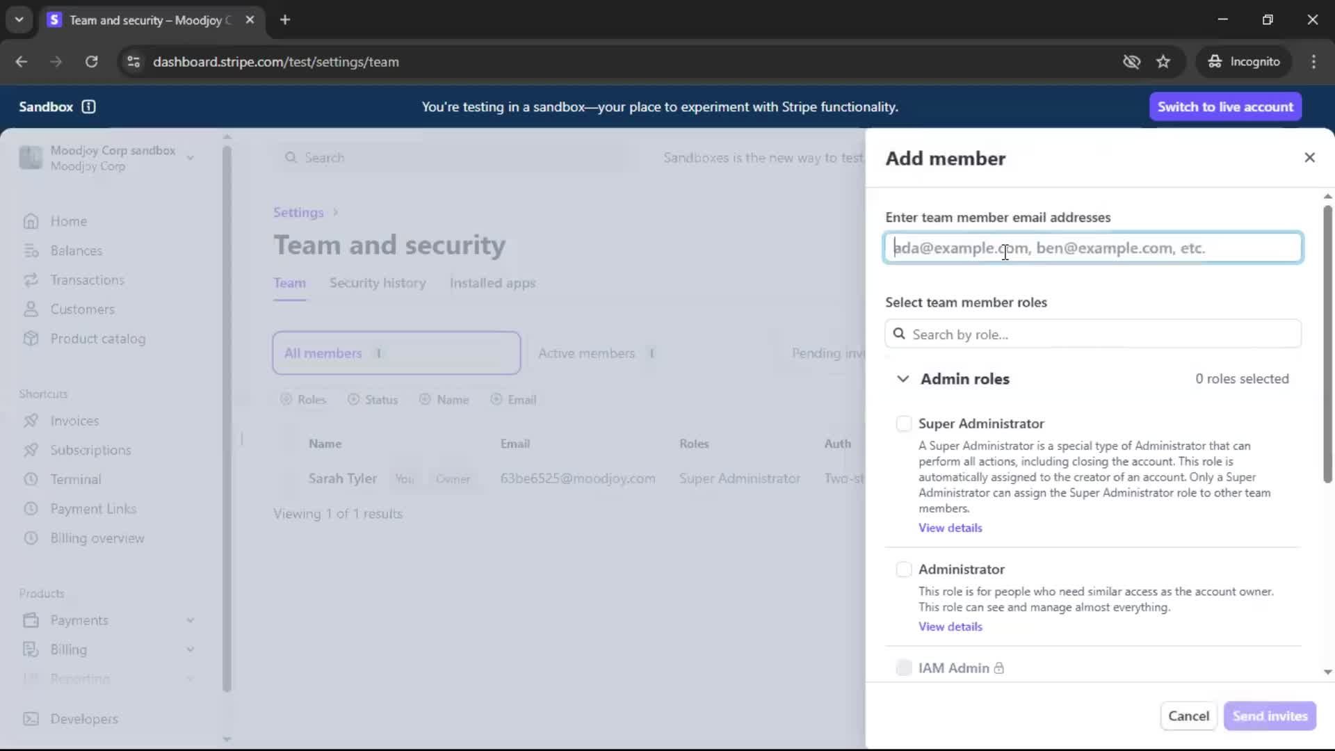 Adding a member screenshot