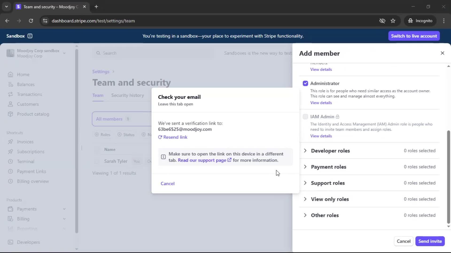 Adding a member screenshot