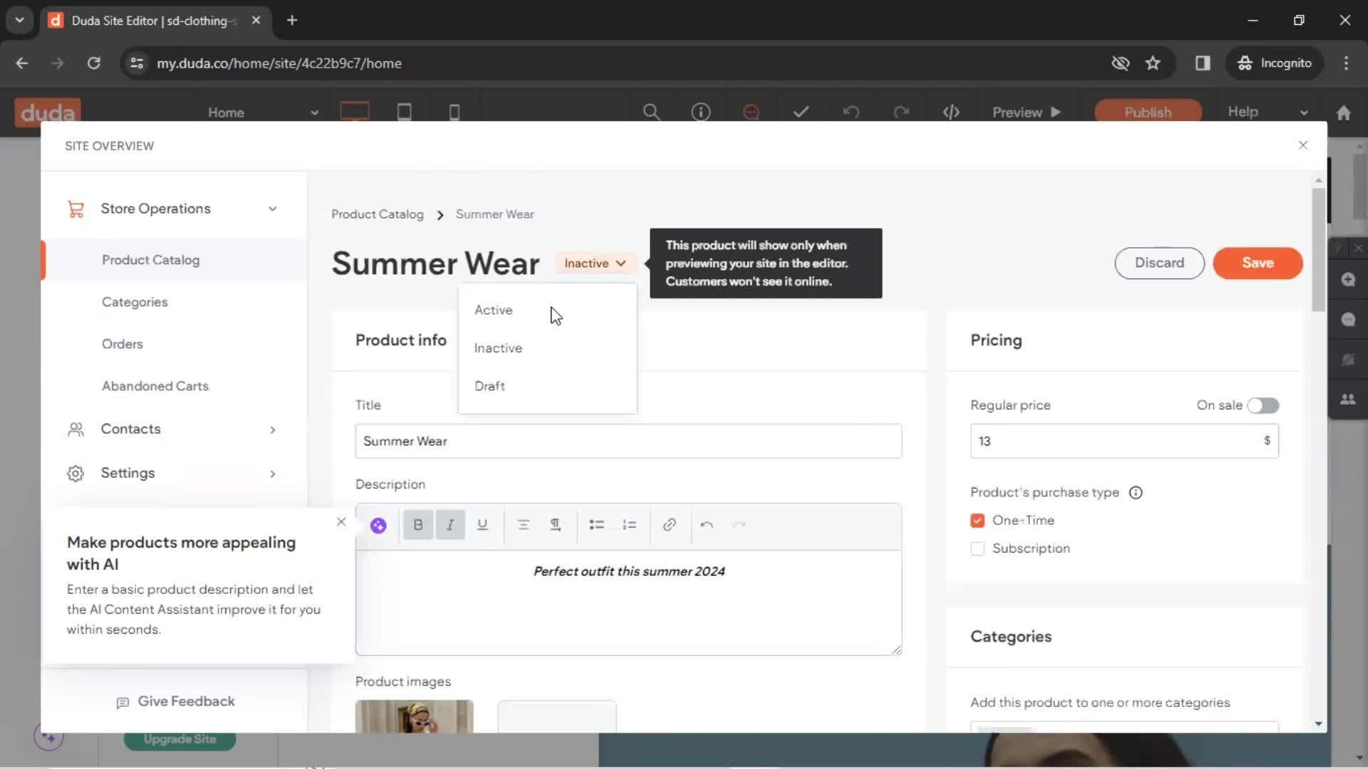 Adding a product screenshot