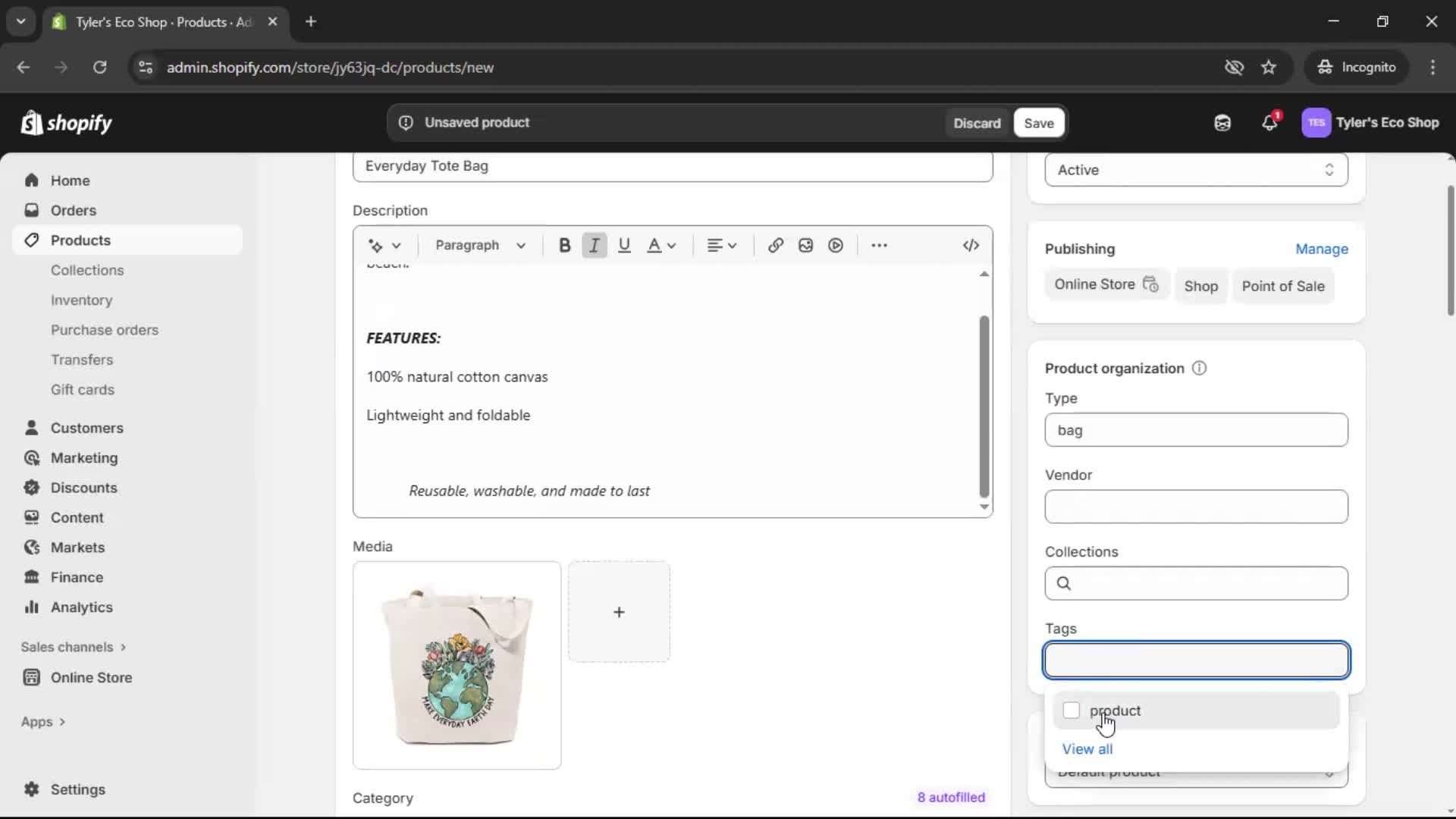Adding a product screenshot