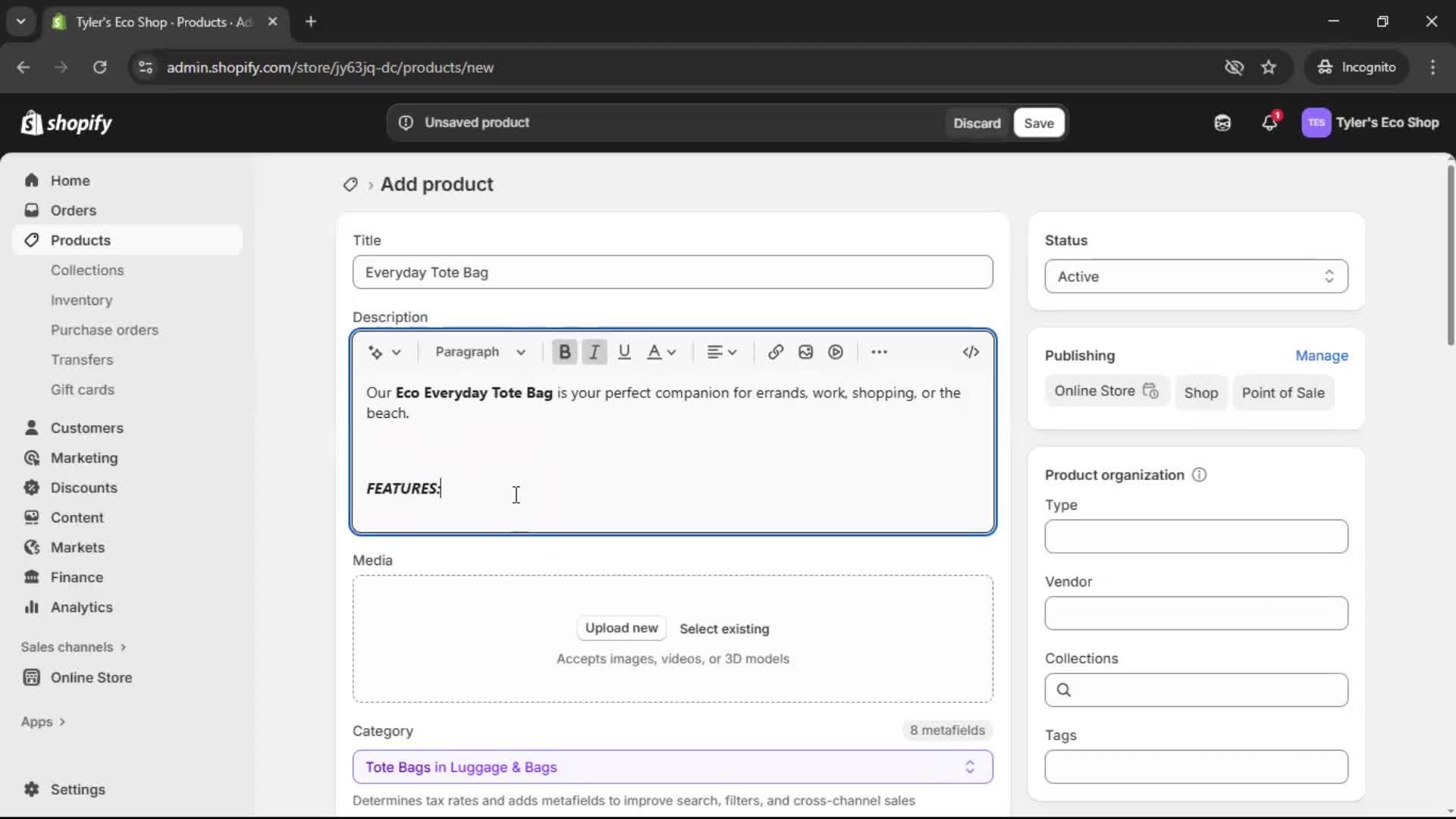 Adding a product screenshot