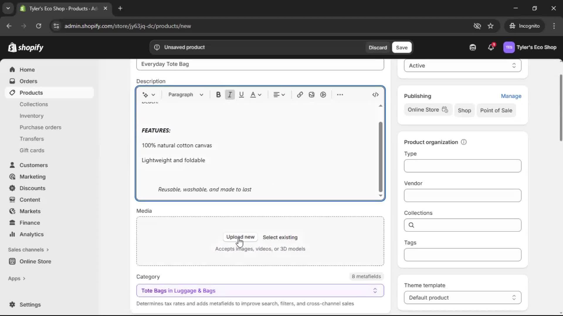 Adding a product screenshot