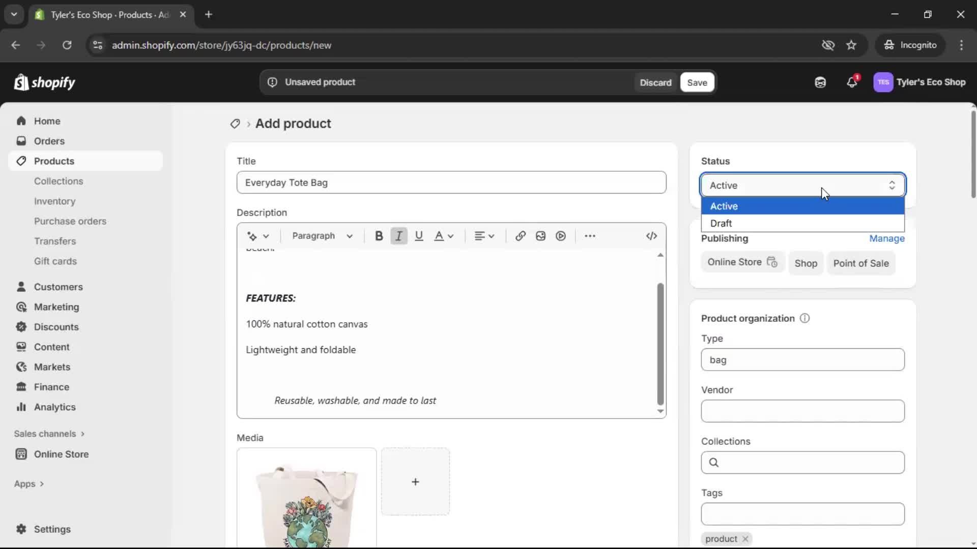 Adding a product screenshot
