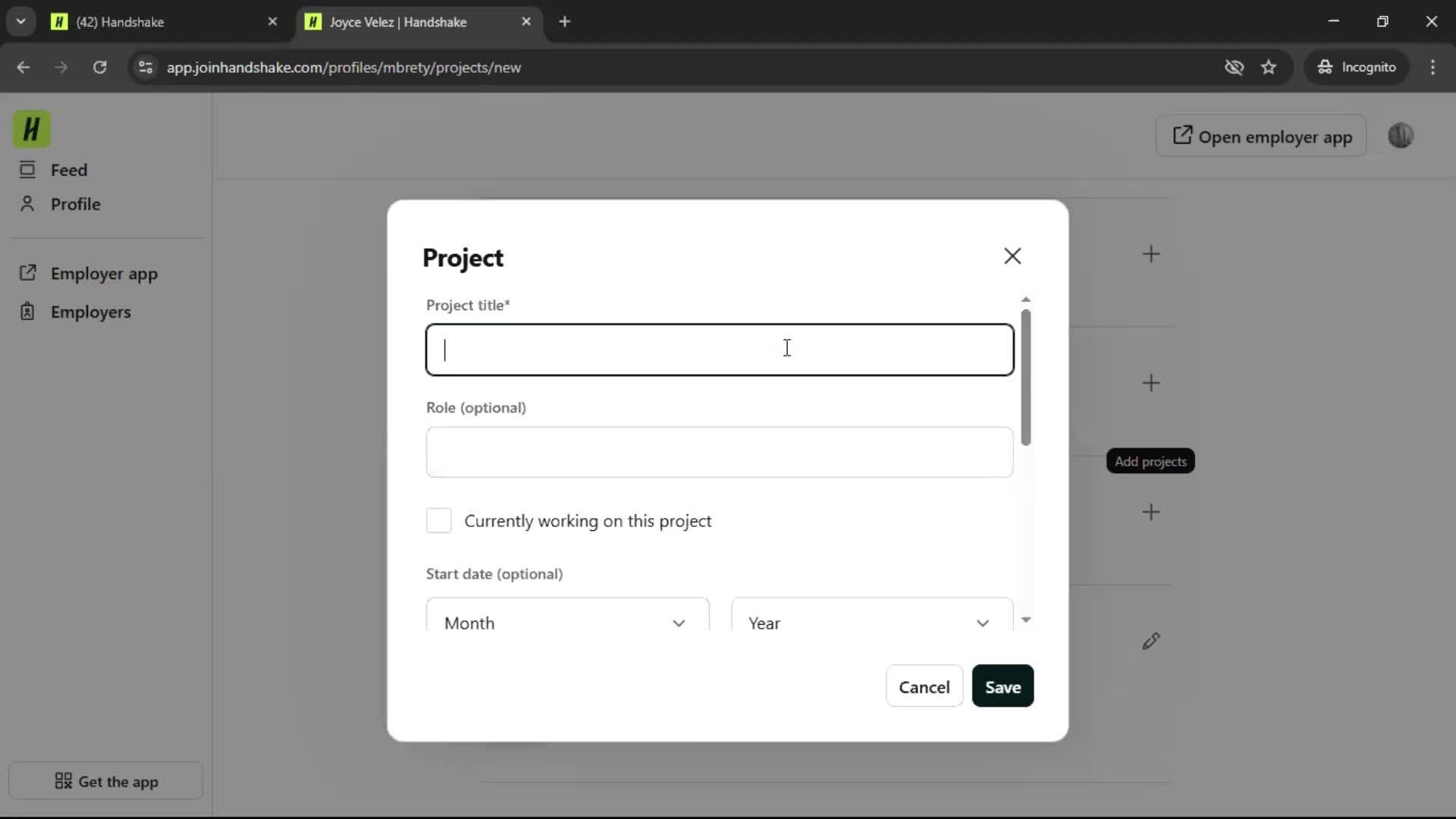 Adding a project on Handshake video thumbnail
