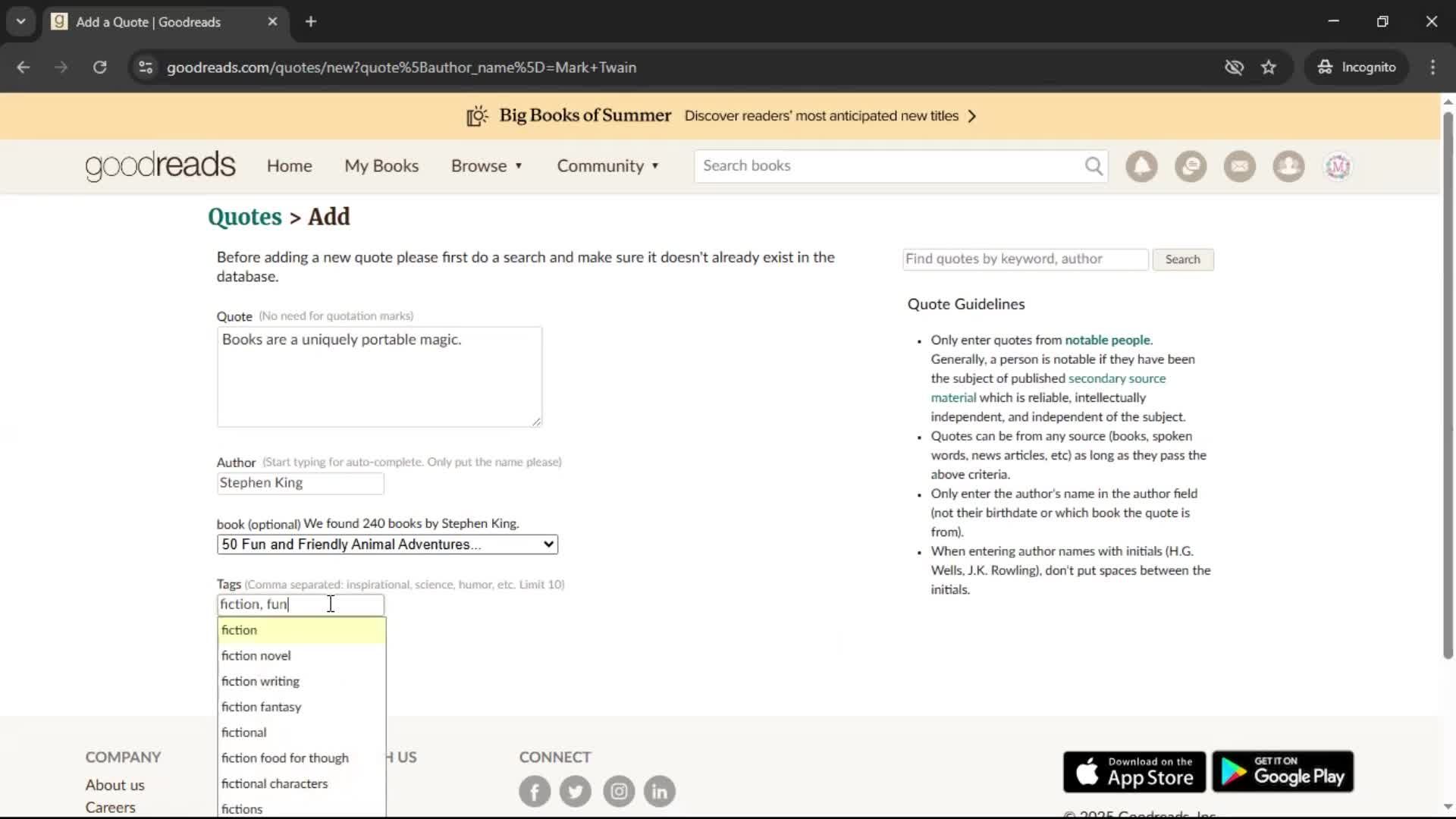 Creating a quote screenshot