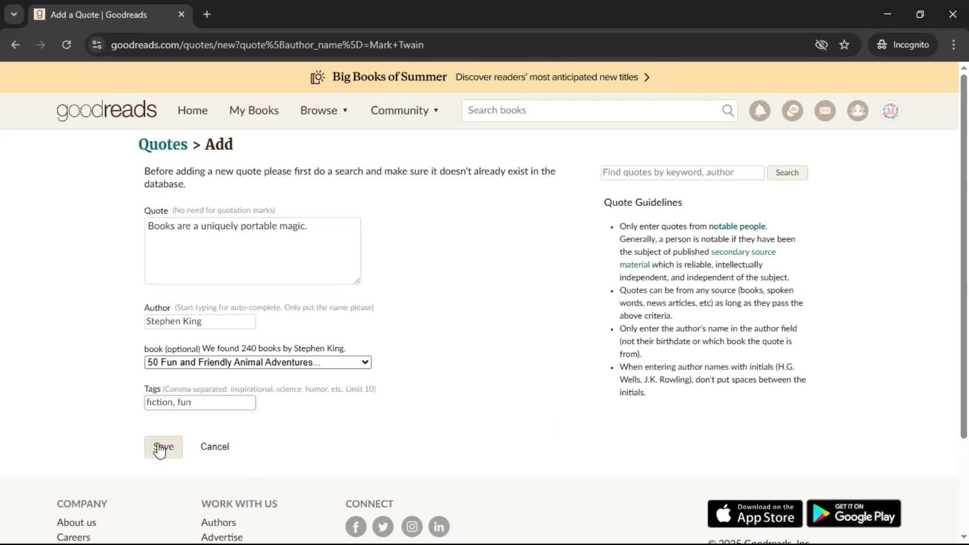 Creating a quote screenshot
