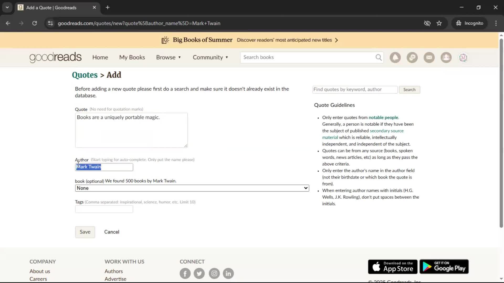 Creating a quote screenshot
