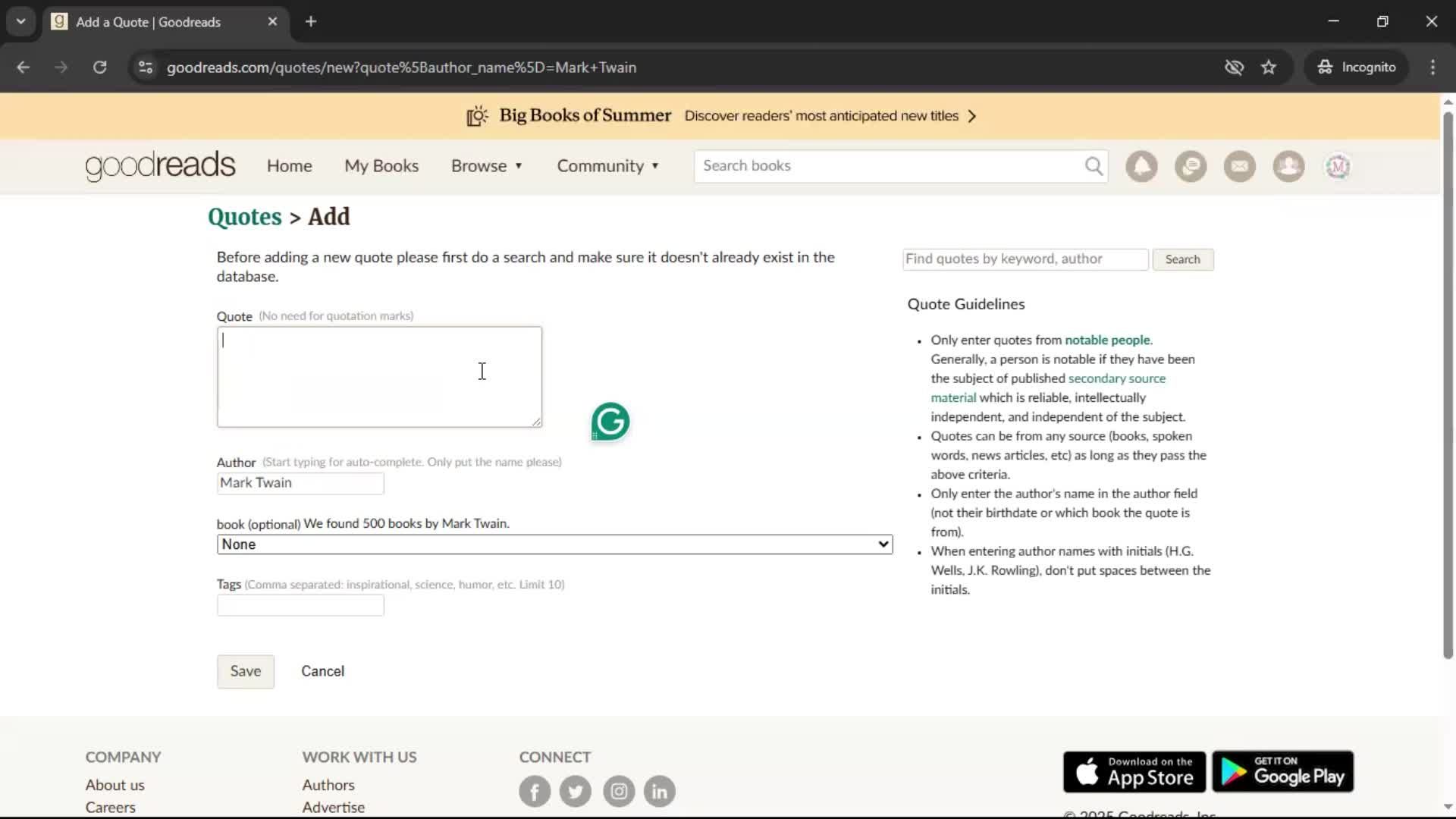Creating a quote screenshot