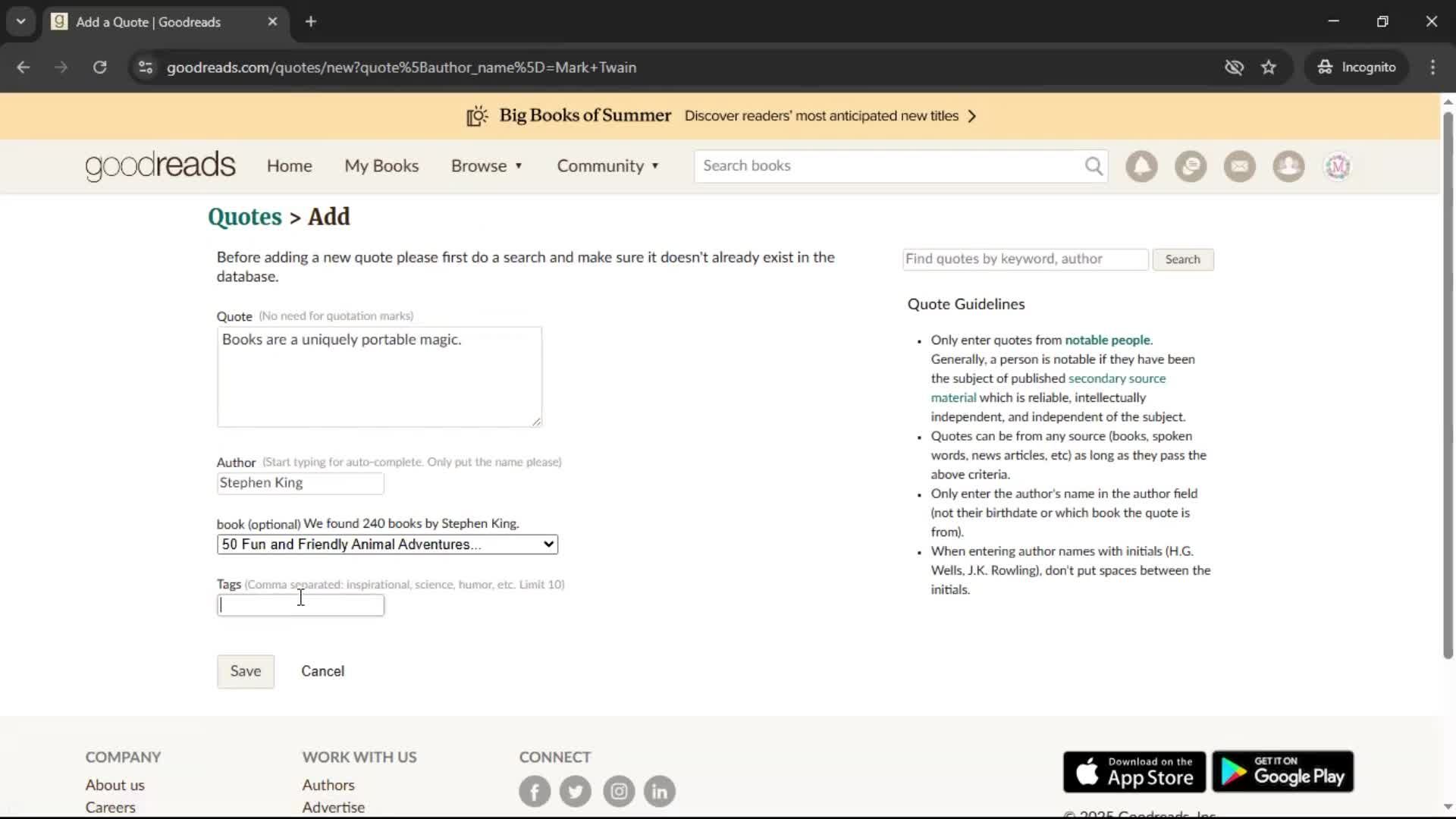 Creating a quote screenshot