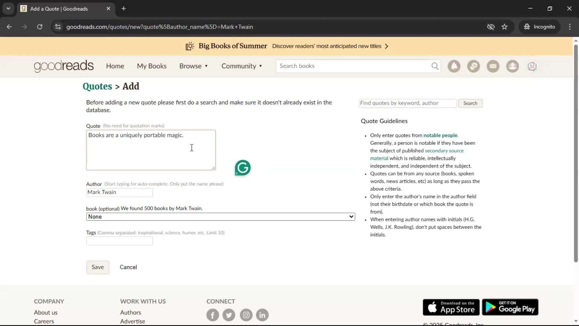 Creating a quote screenshot