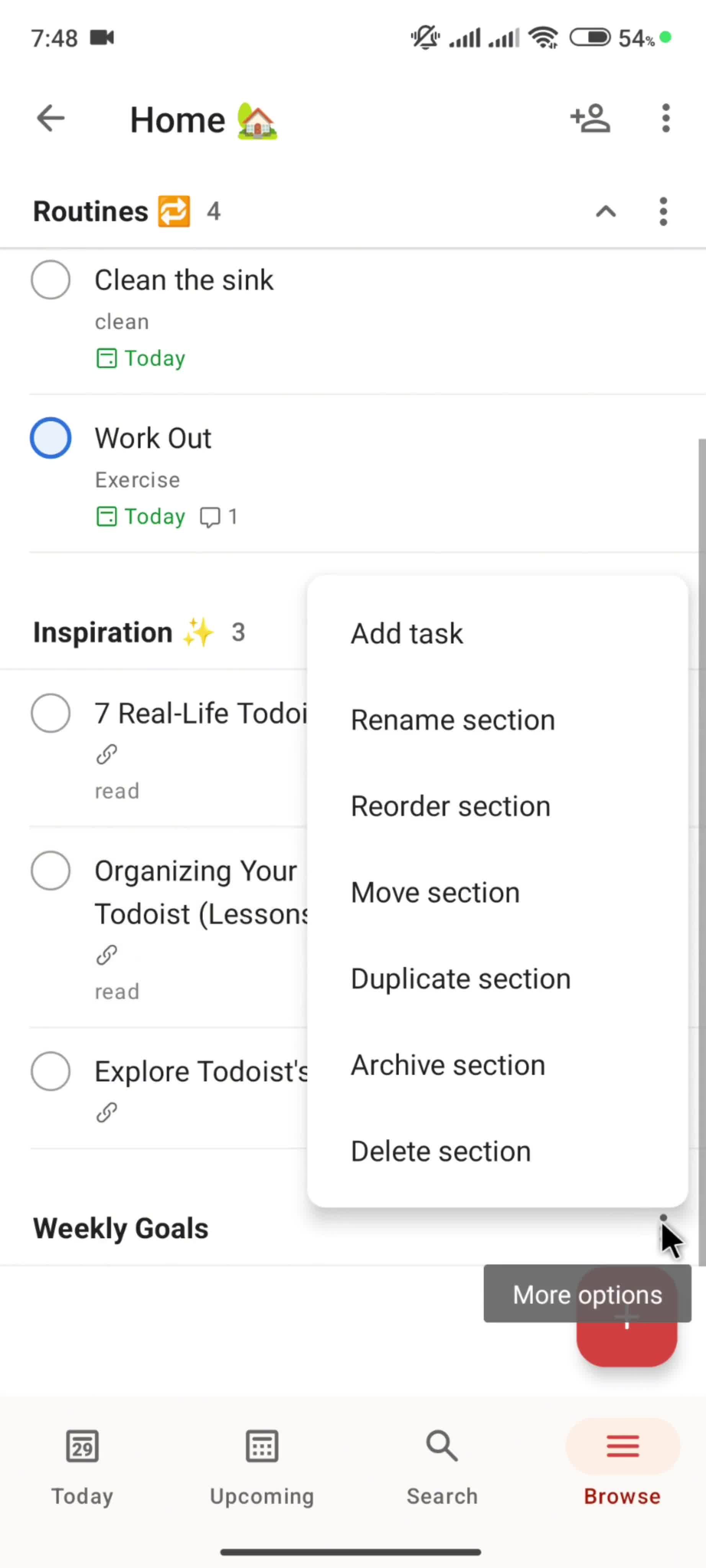 Adding a section screenshot