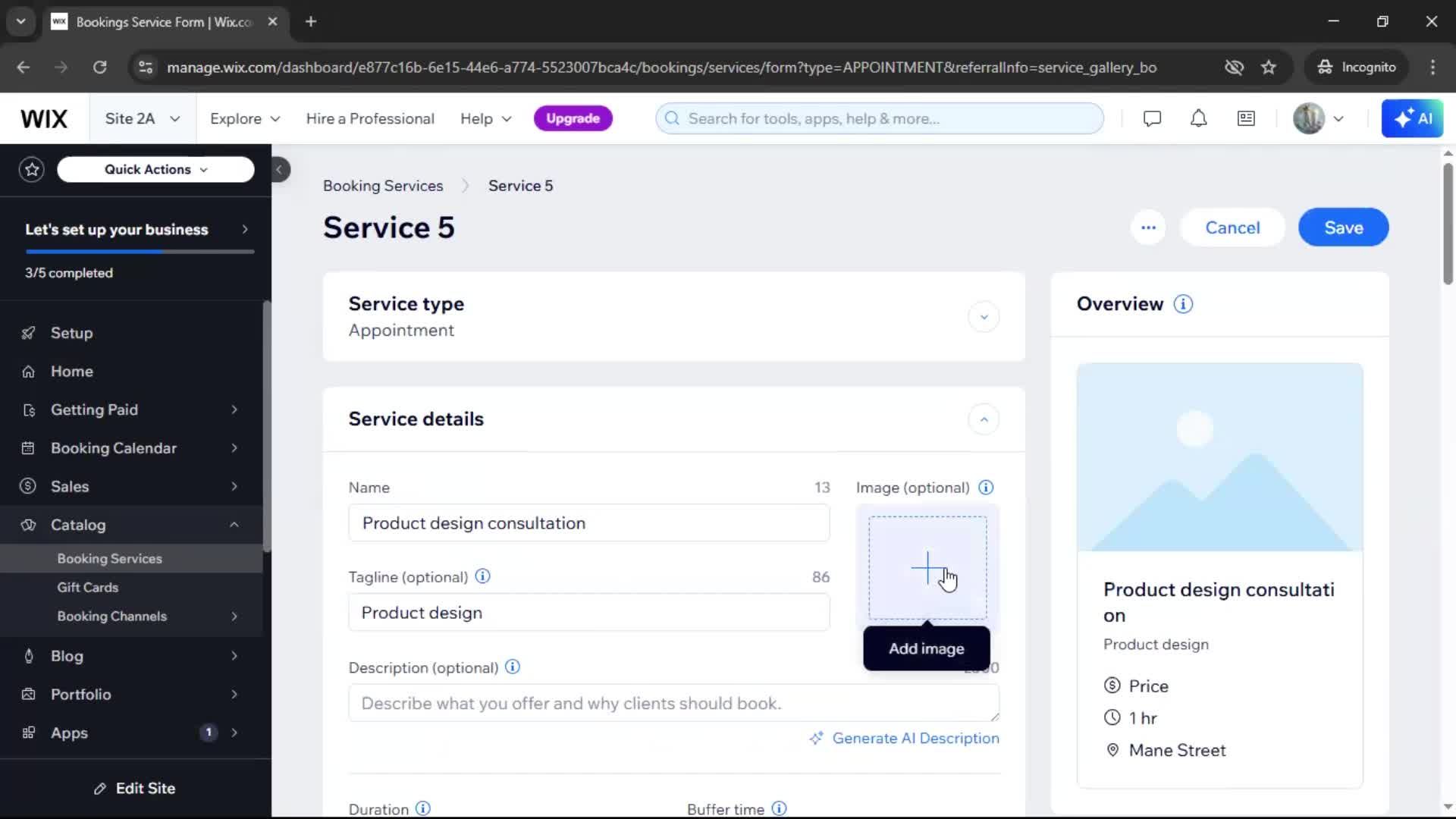 Adding services screenshot