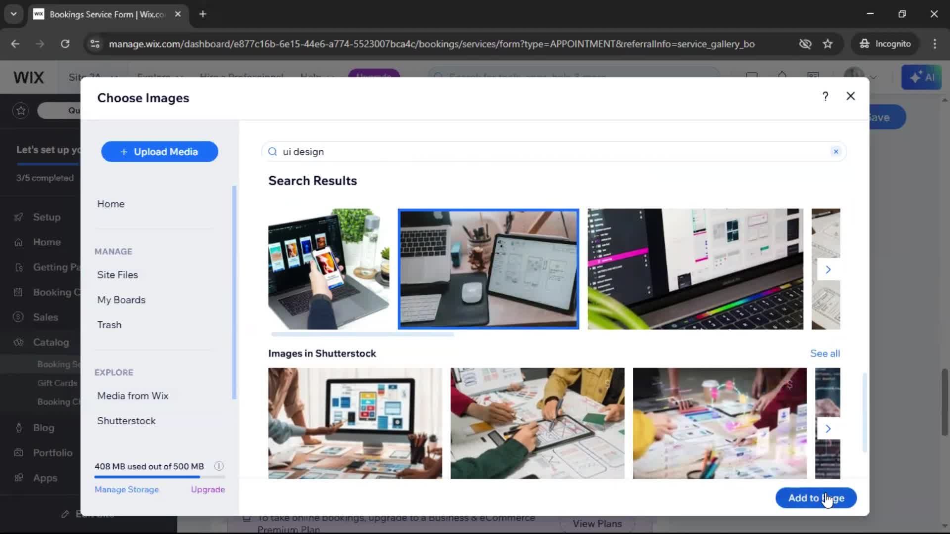 Adding services screenshot