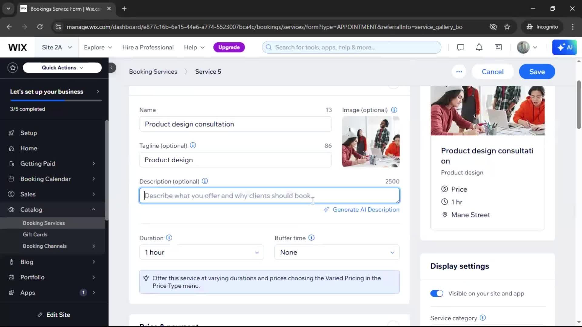 Adding services screenshot