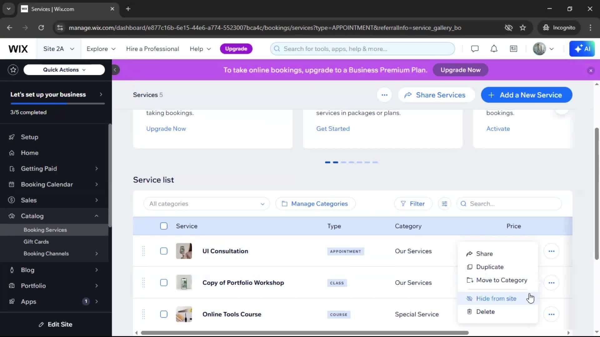 Adding services screenshot