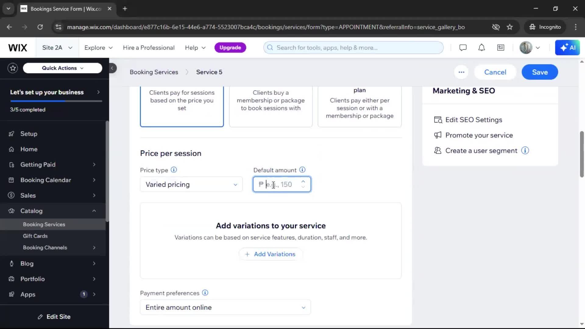 Adding services screenshot