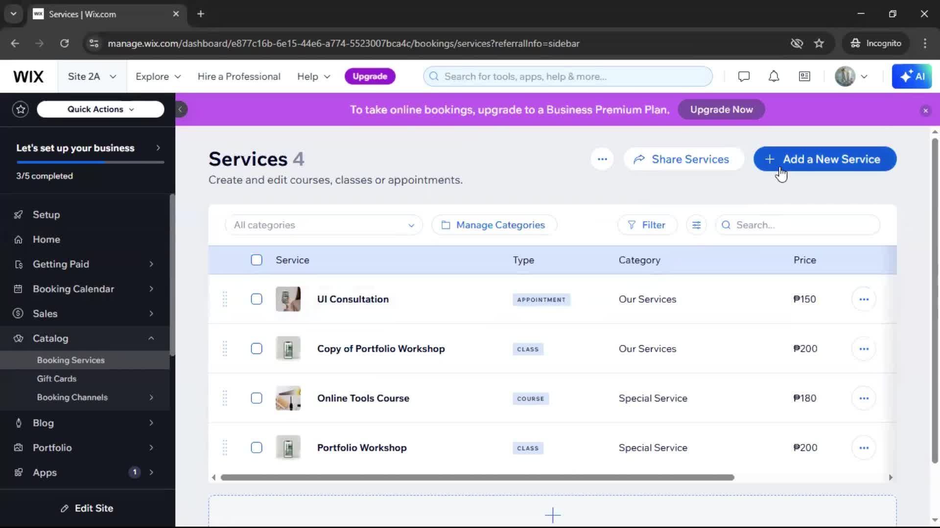 Adding services screenshot