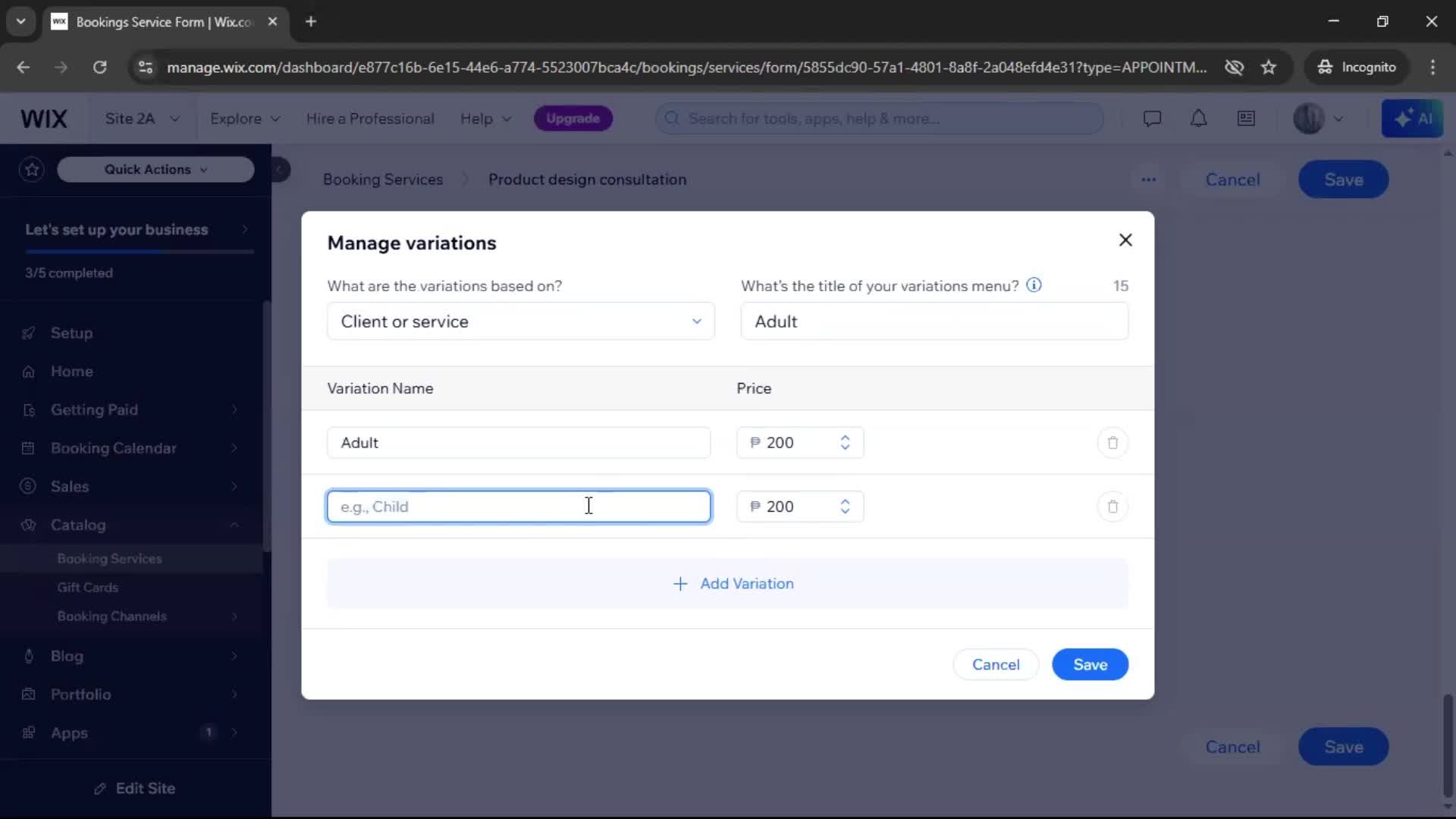 Adding services screenshot