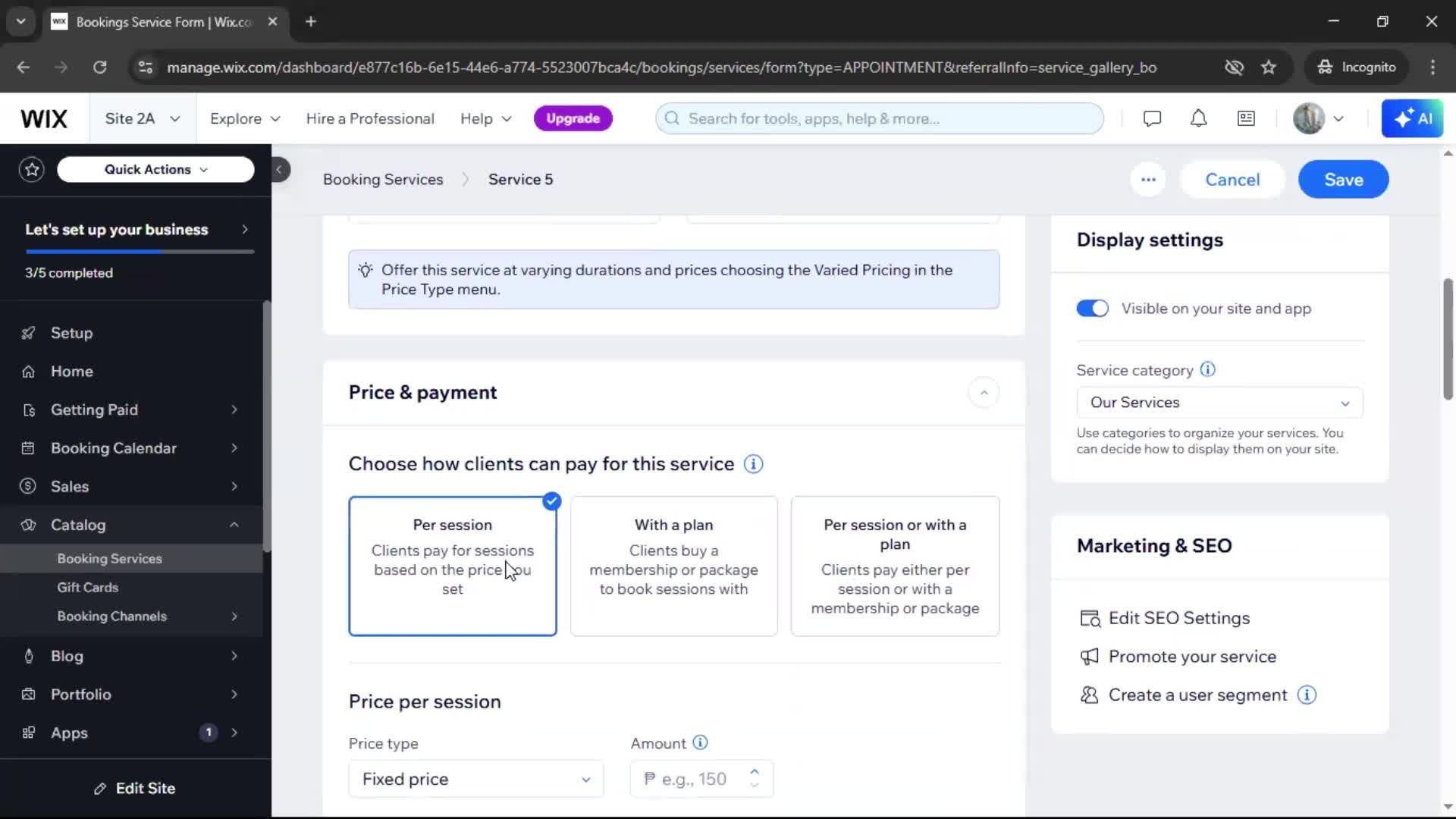 Adding services screenshot