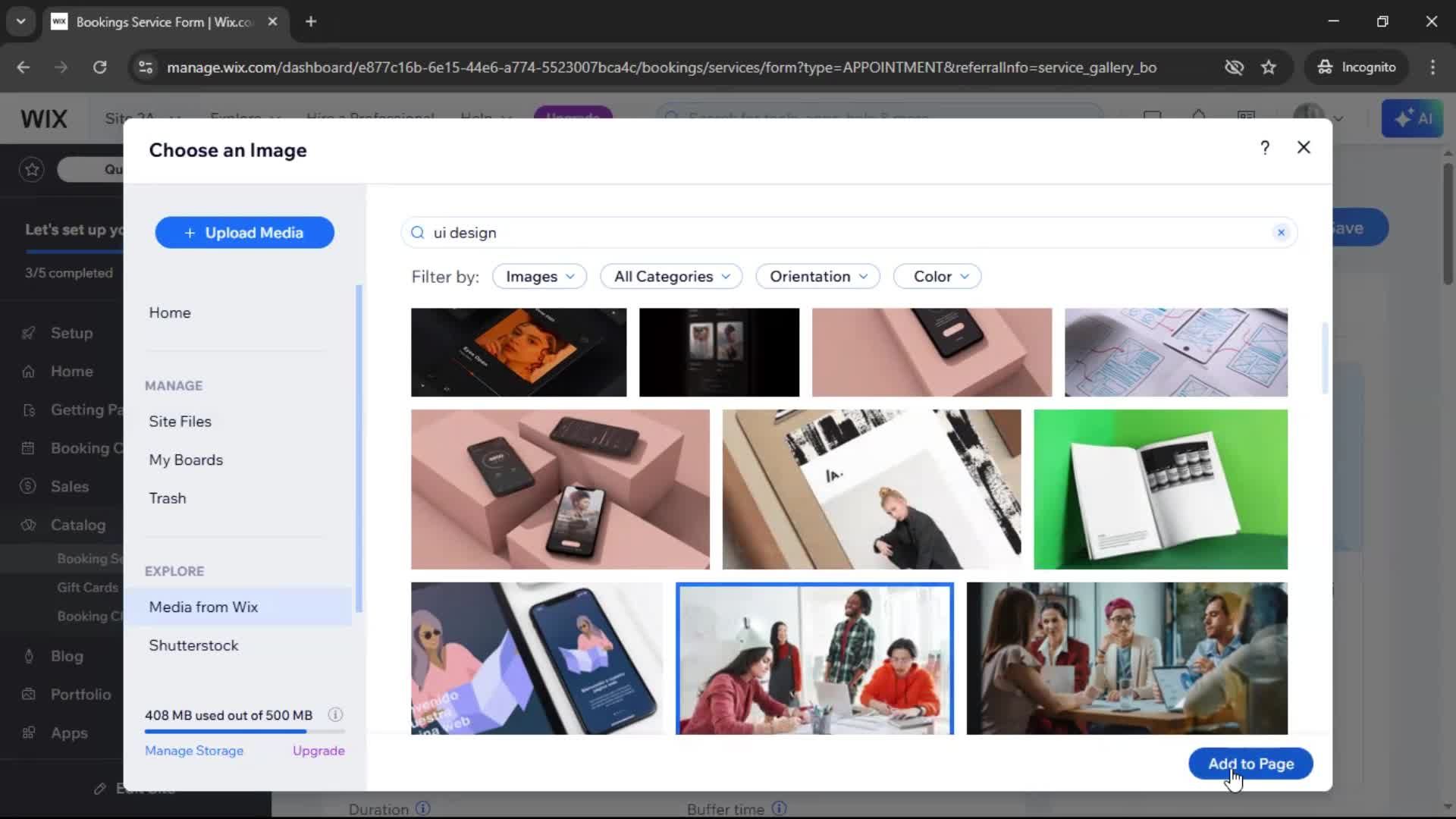 Adding services screenshot