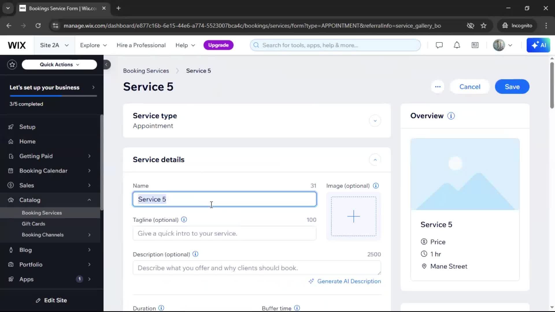 Adding services screenshot