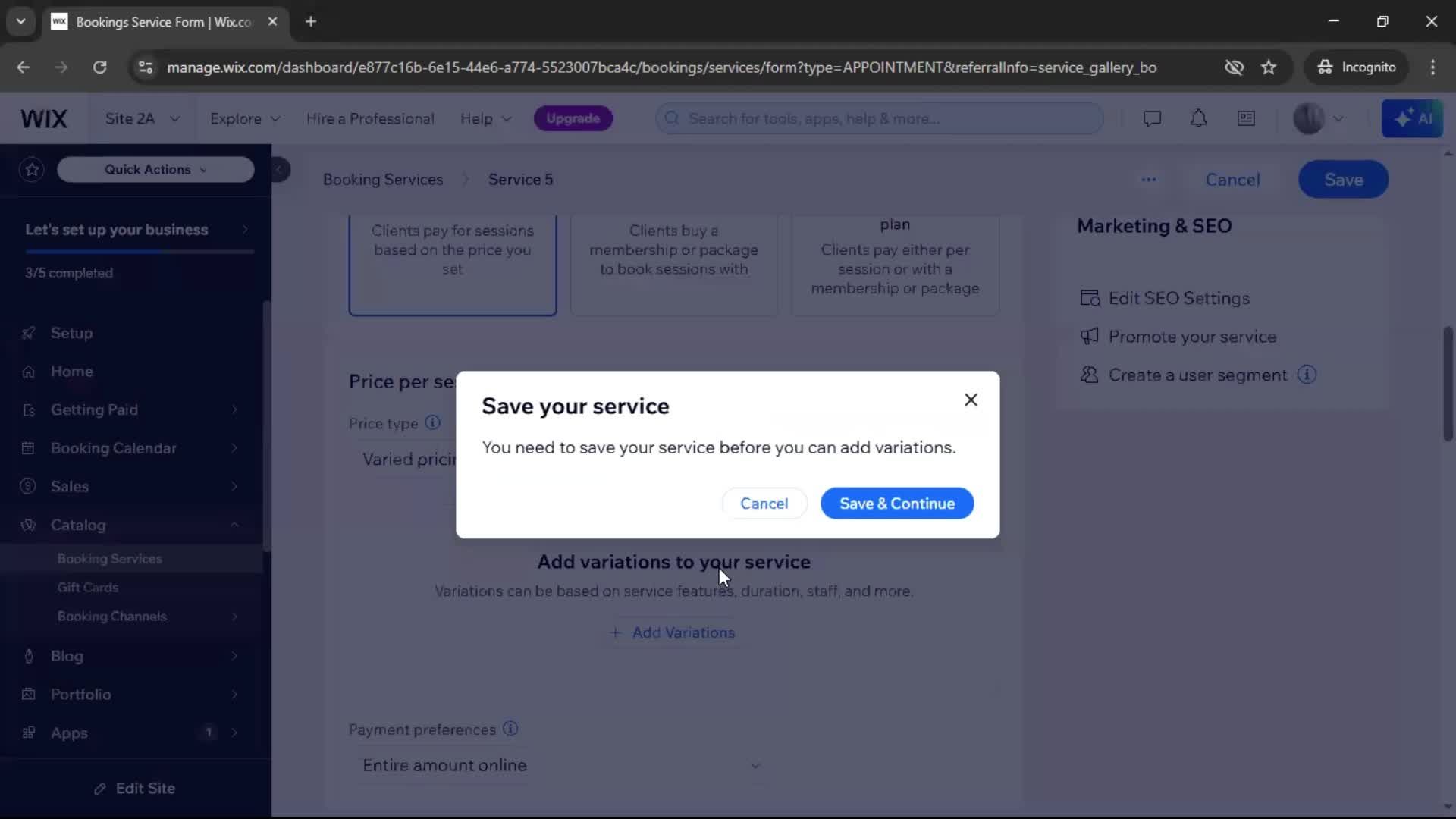 Adding services screenshot