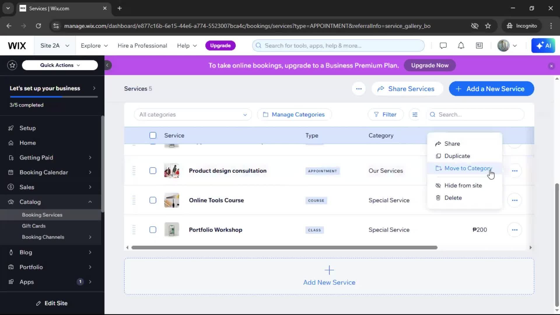 Adding services screenshot
