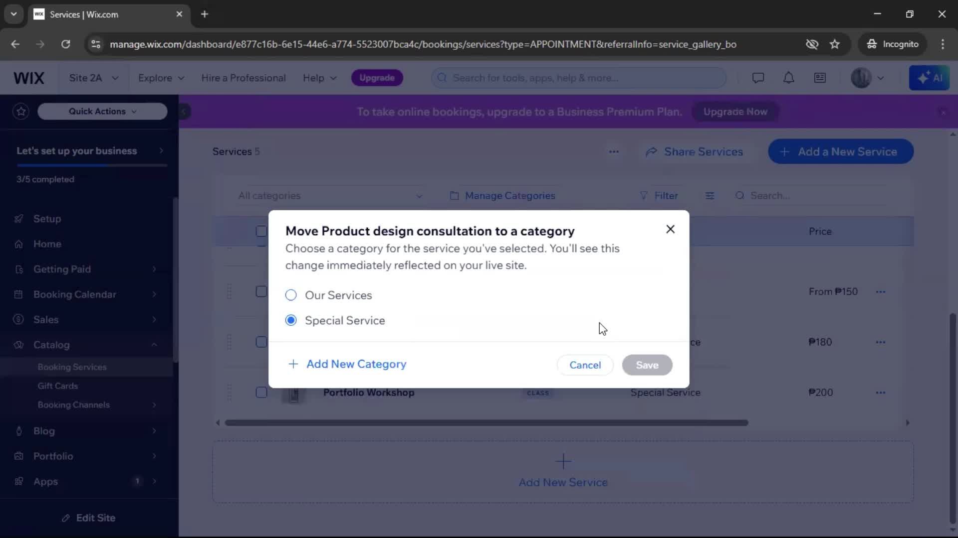Adding services screenshot