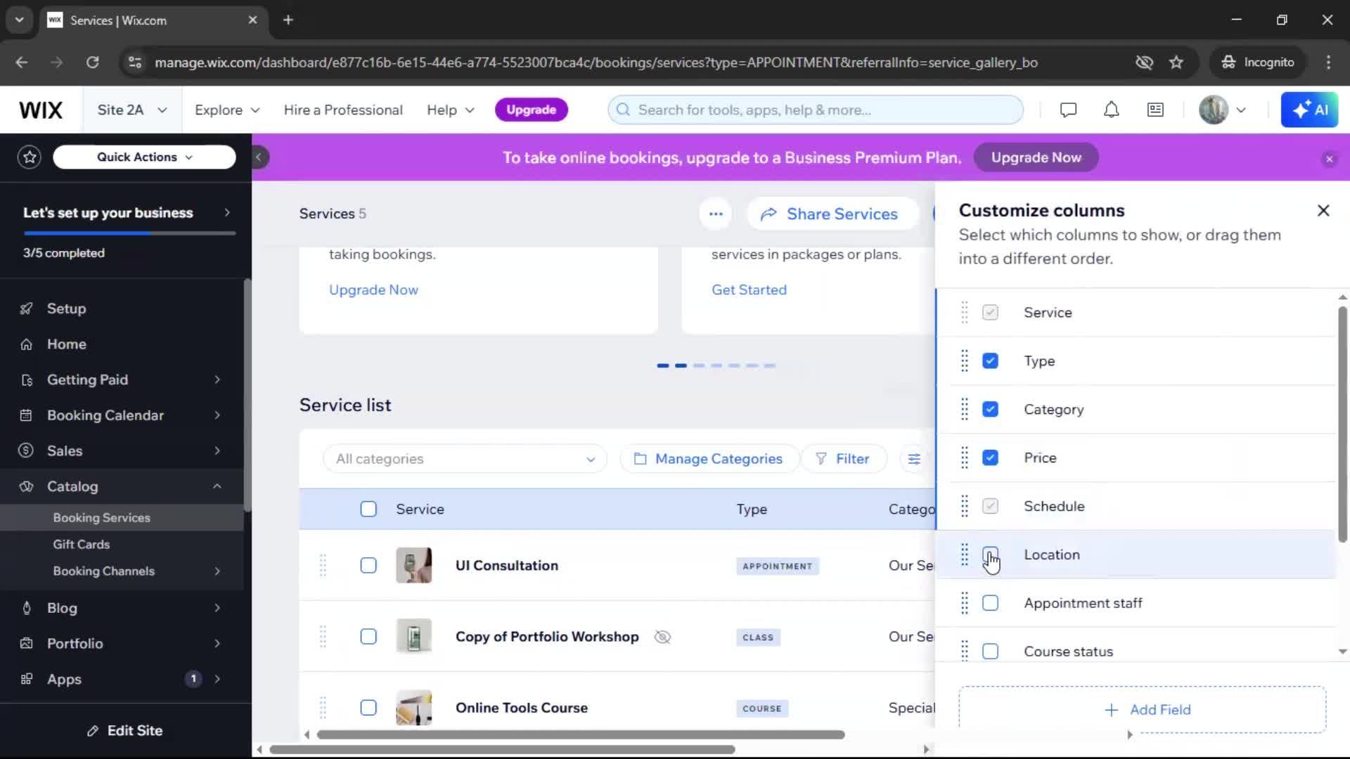 Adding services screenshot