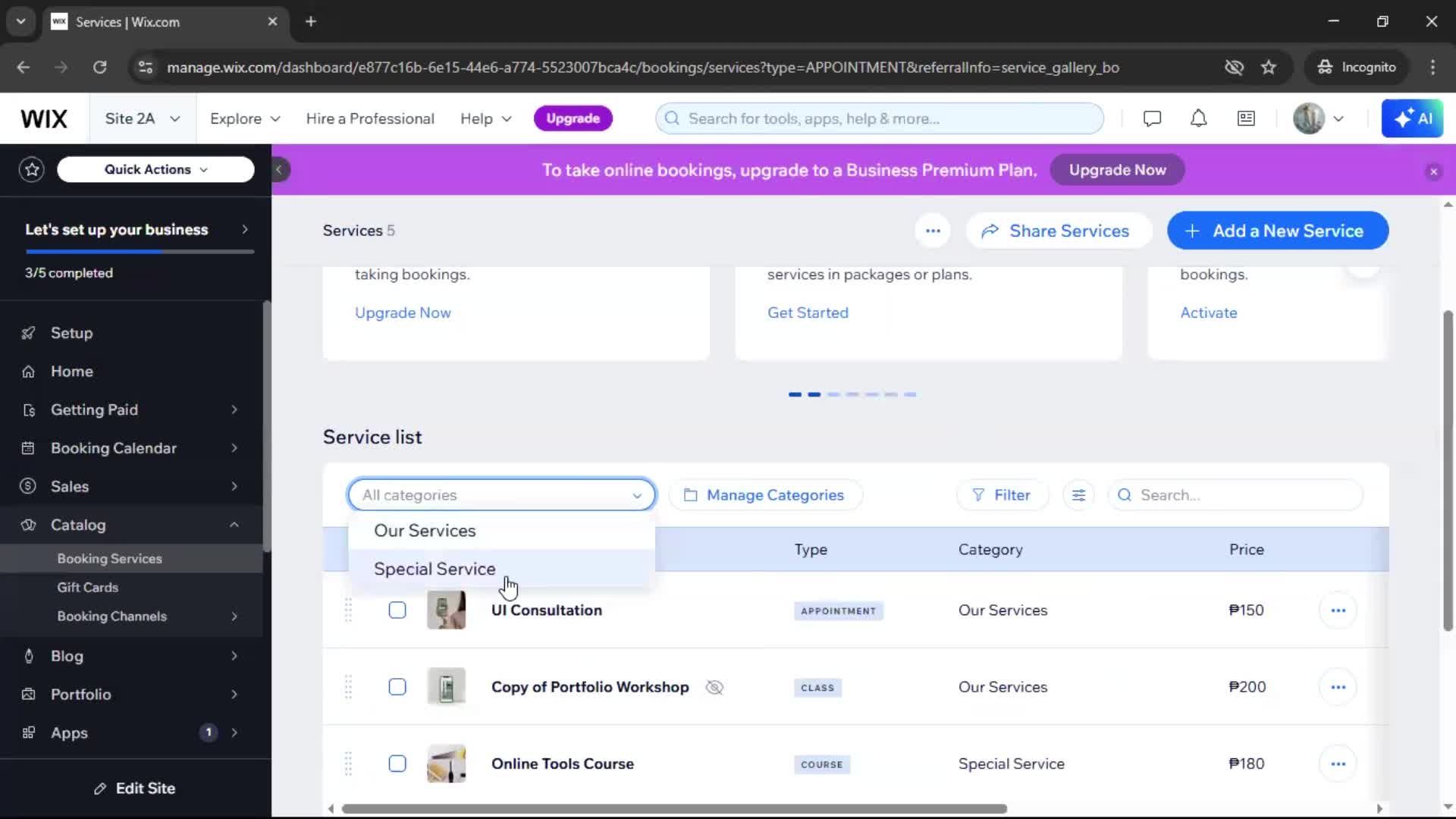Adding services screenshot