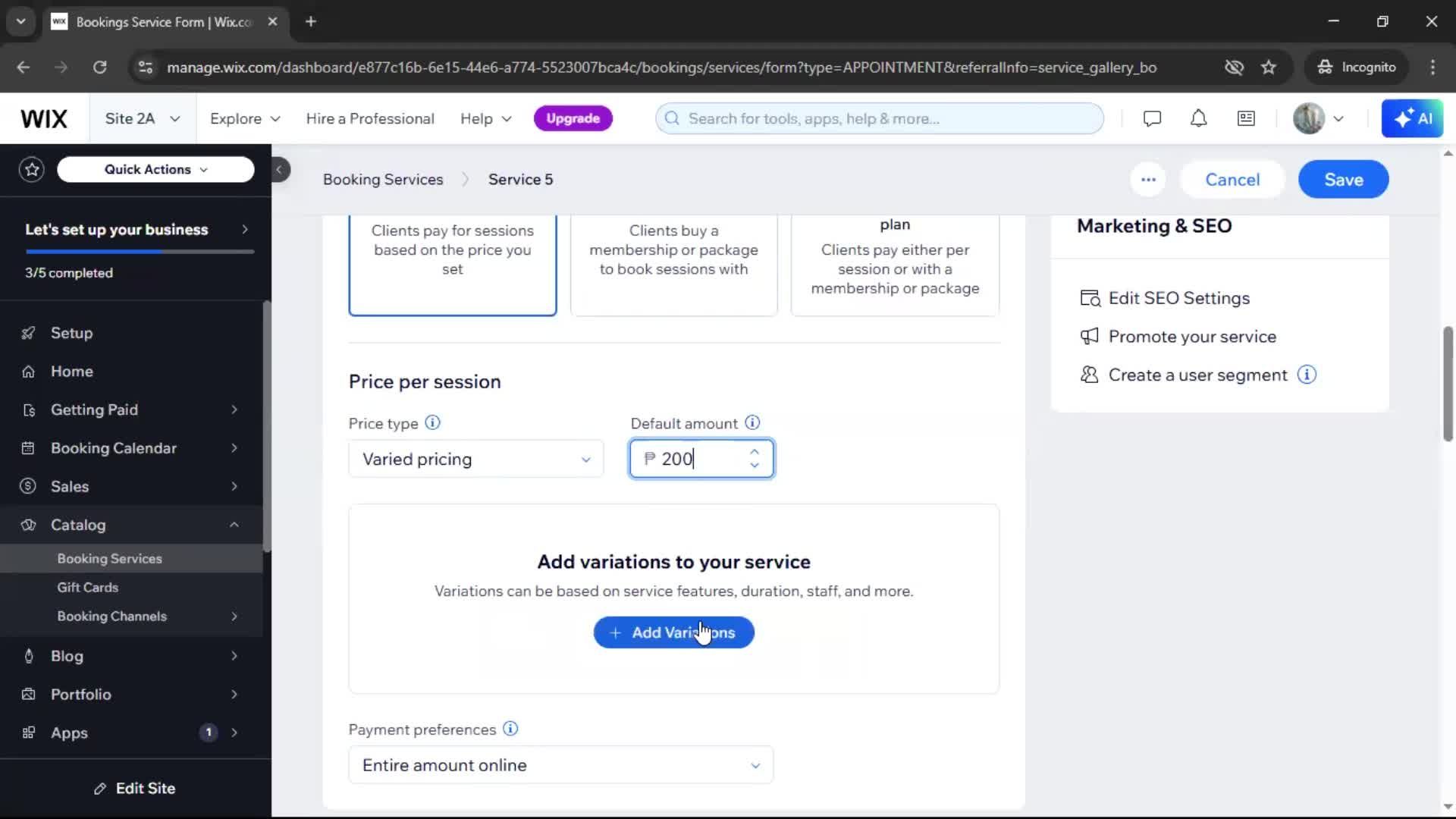 Adding services screenshot