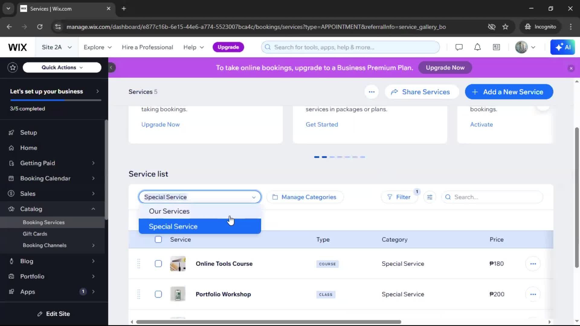 Adding services screenshot
