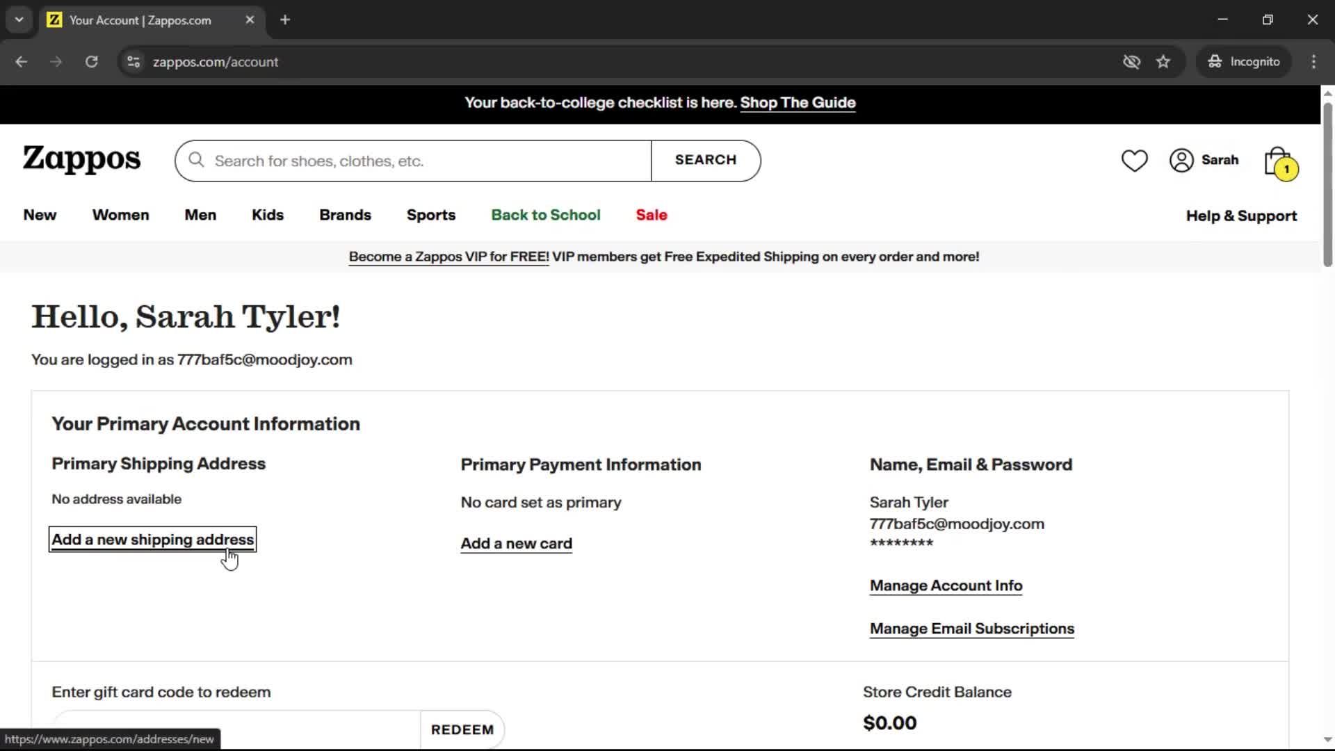 Adding shipping address on Zappos video thumbnail