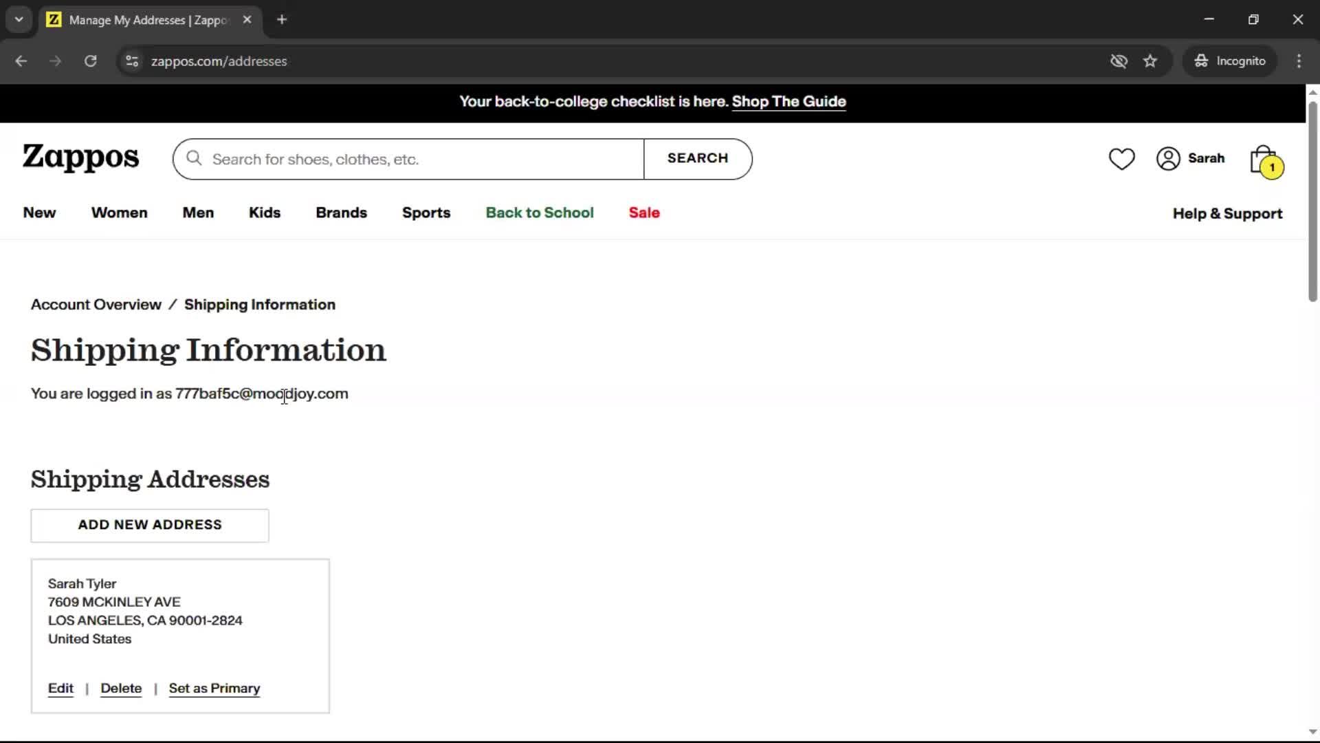 Adding shipping address screenshot