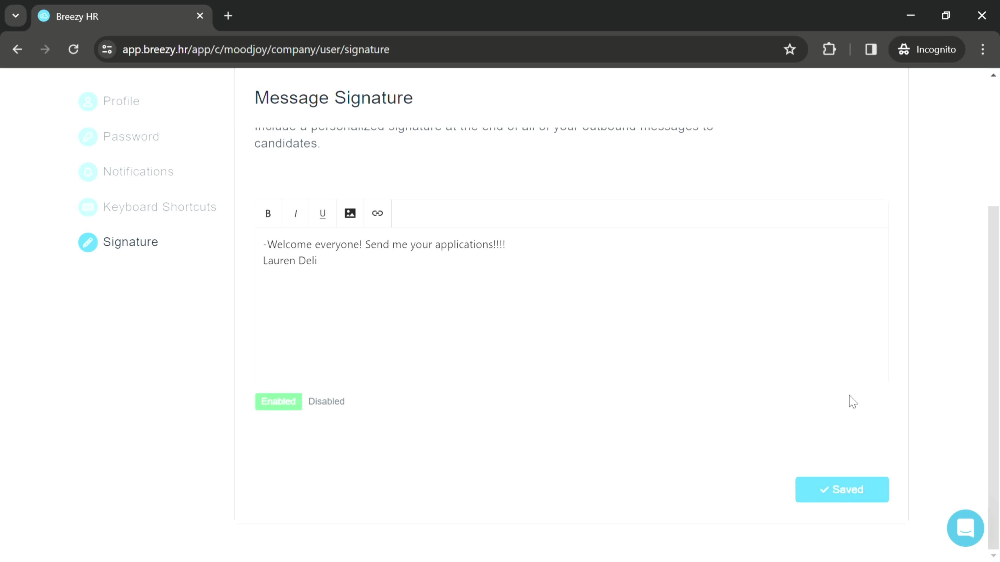 Adding a signature screenshot