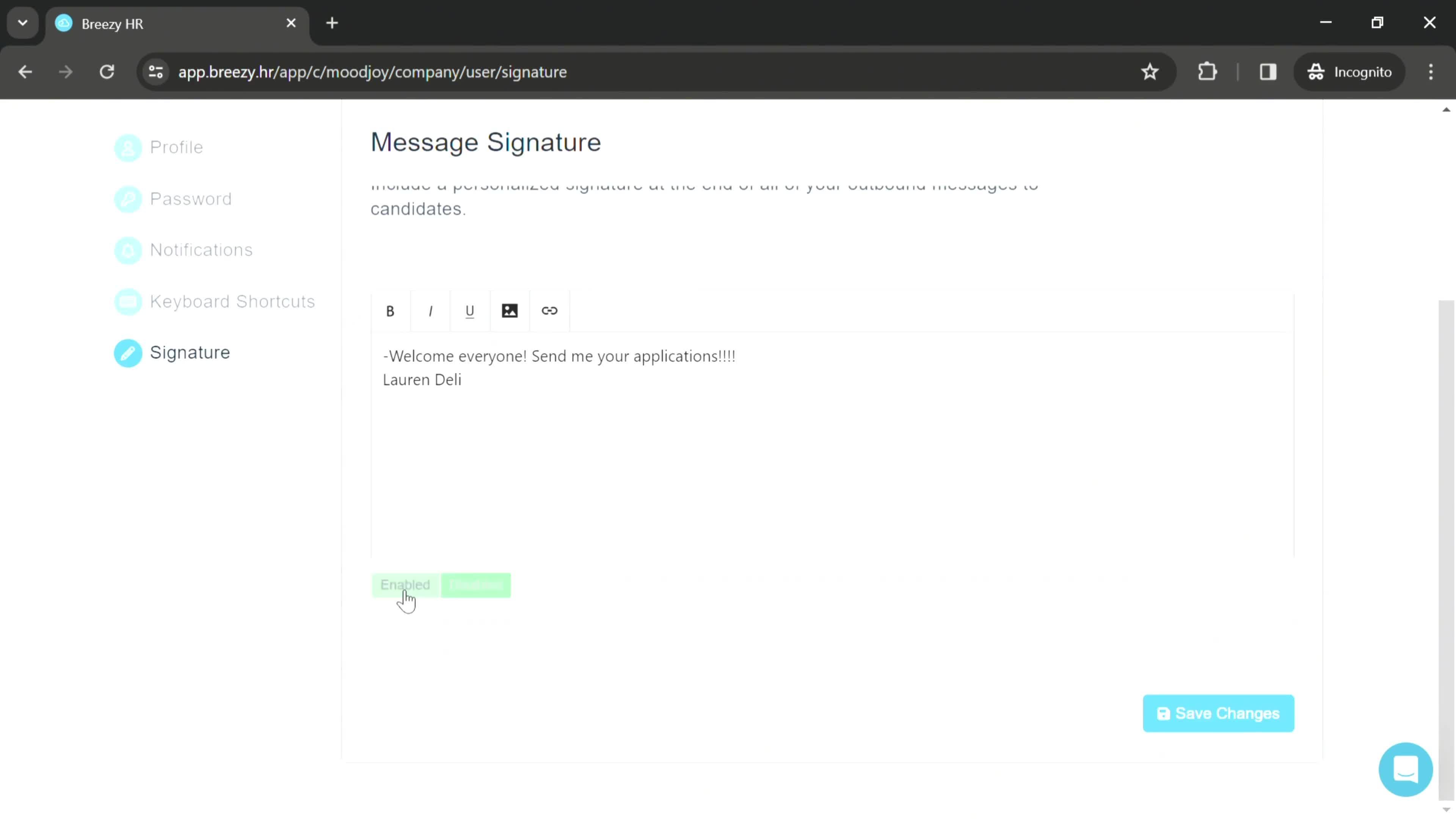 Adding a signature screenshot