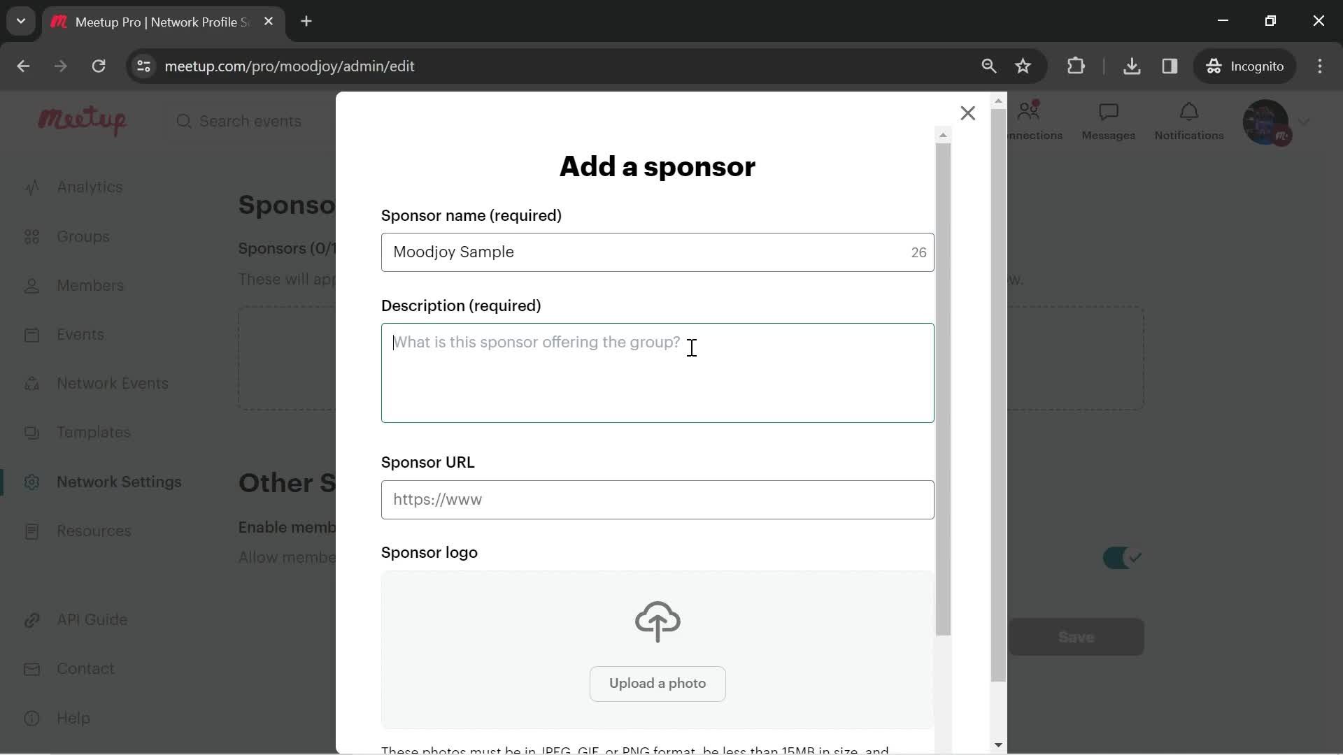 Adding a sponsor screenshot