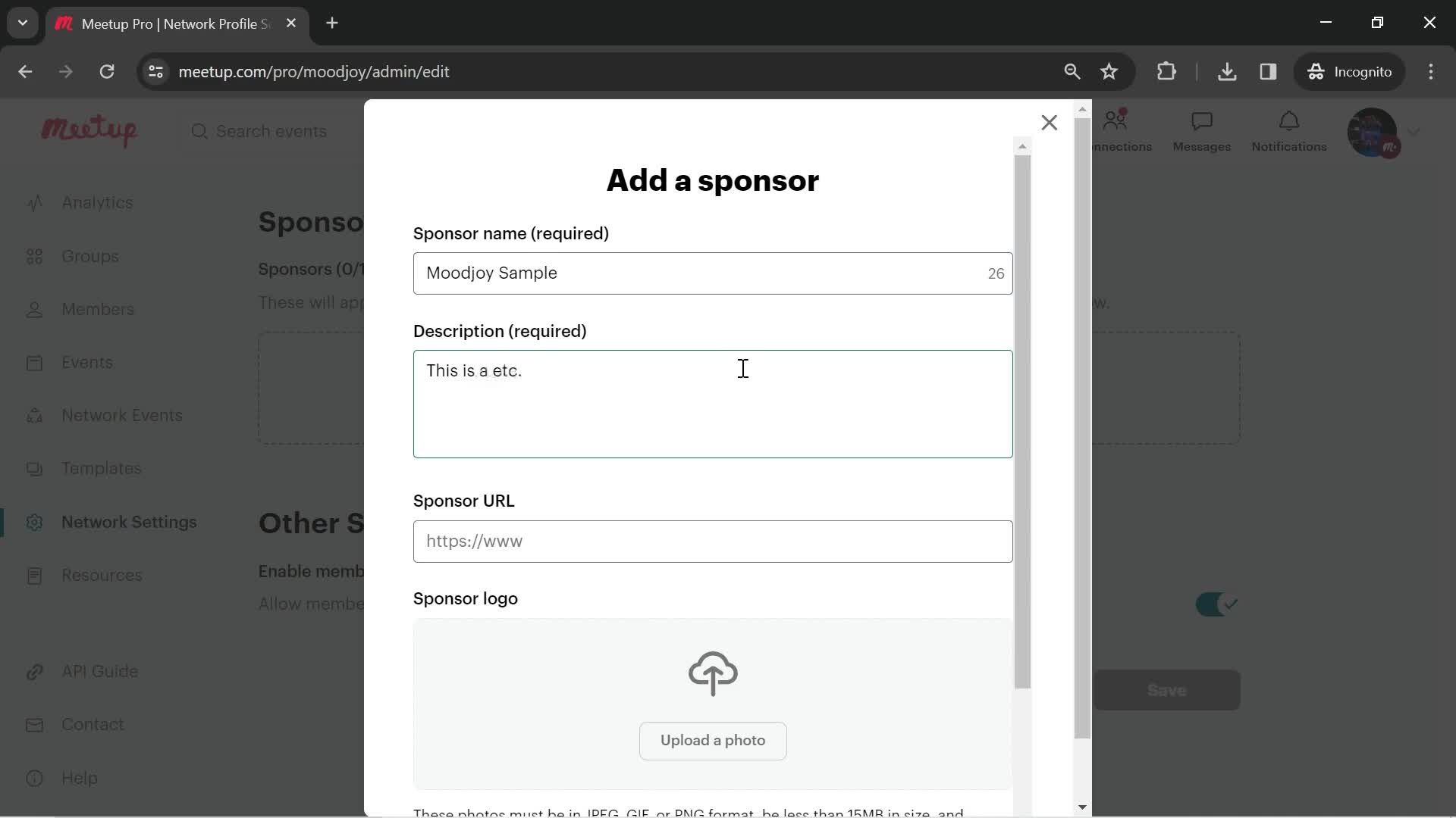 Adding a sponsor screenshot