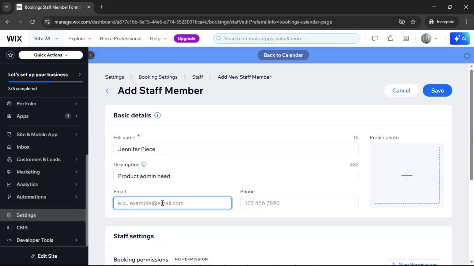 Adding staff screenshot