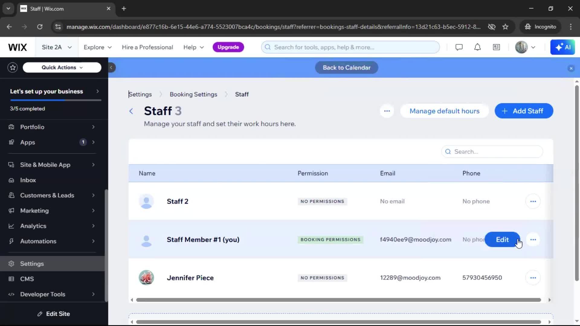 Adding staff screenshot