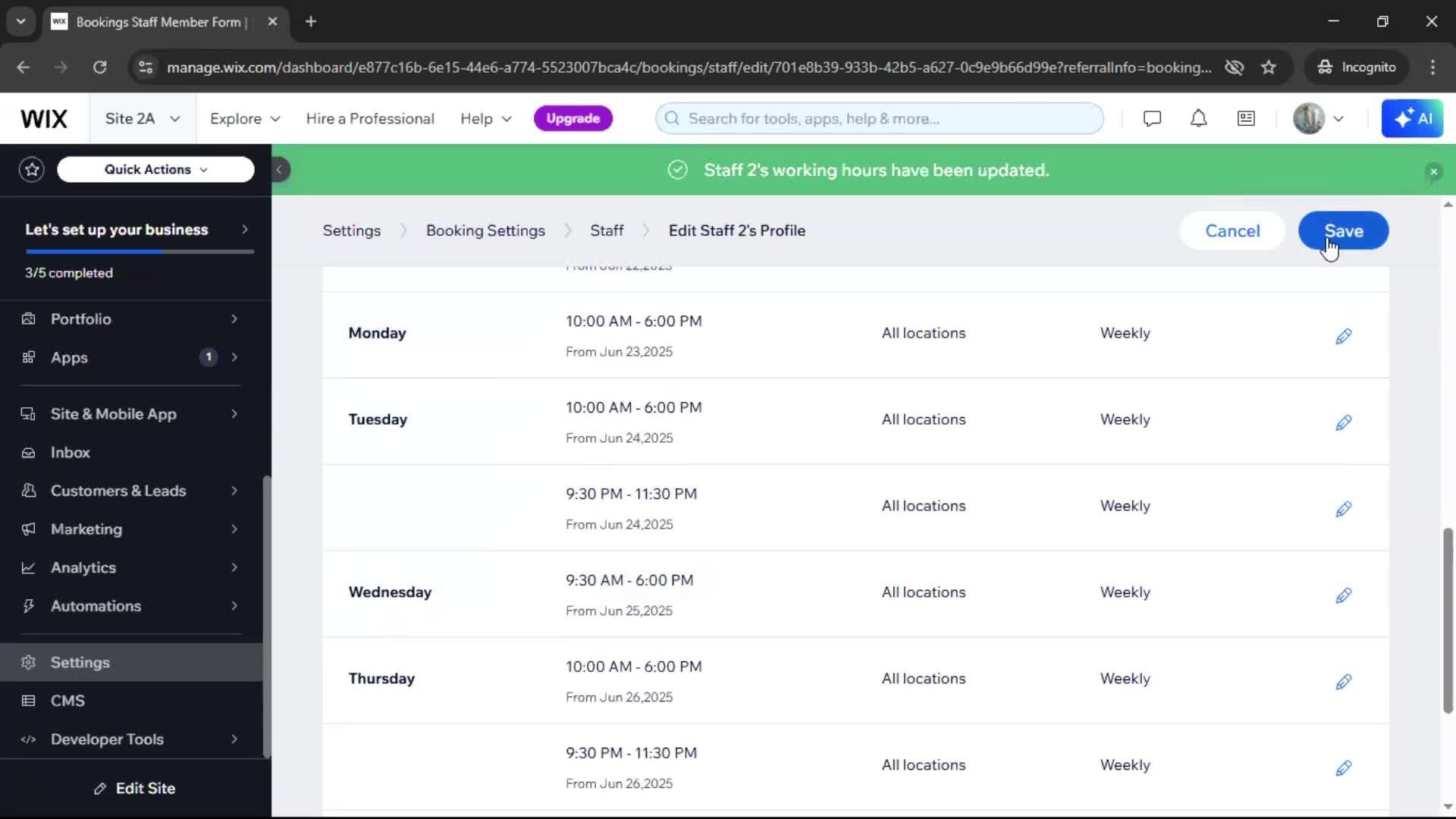 Adding staff screenshot