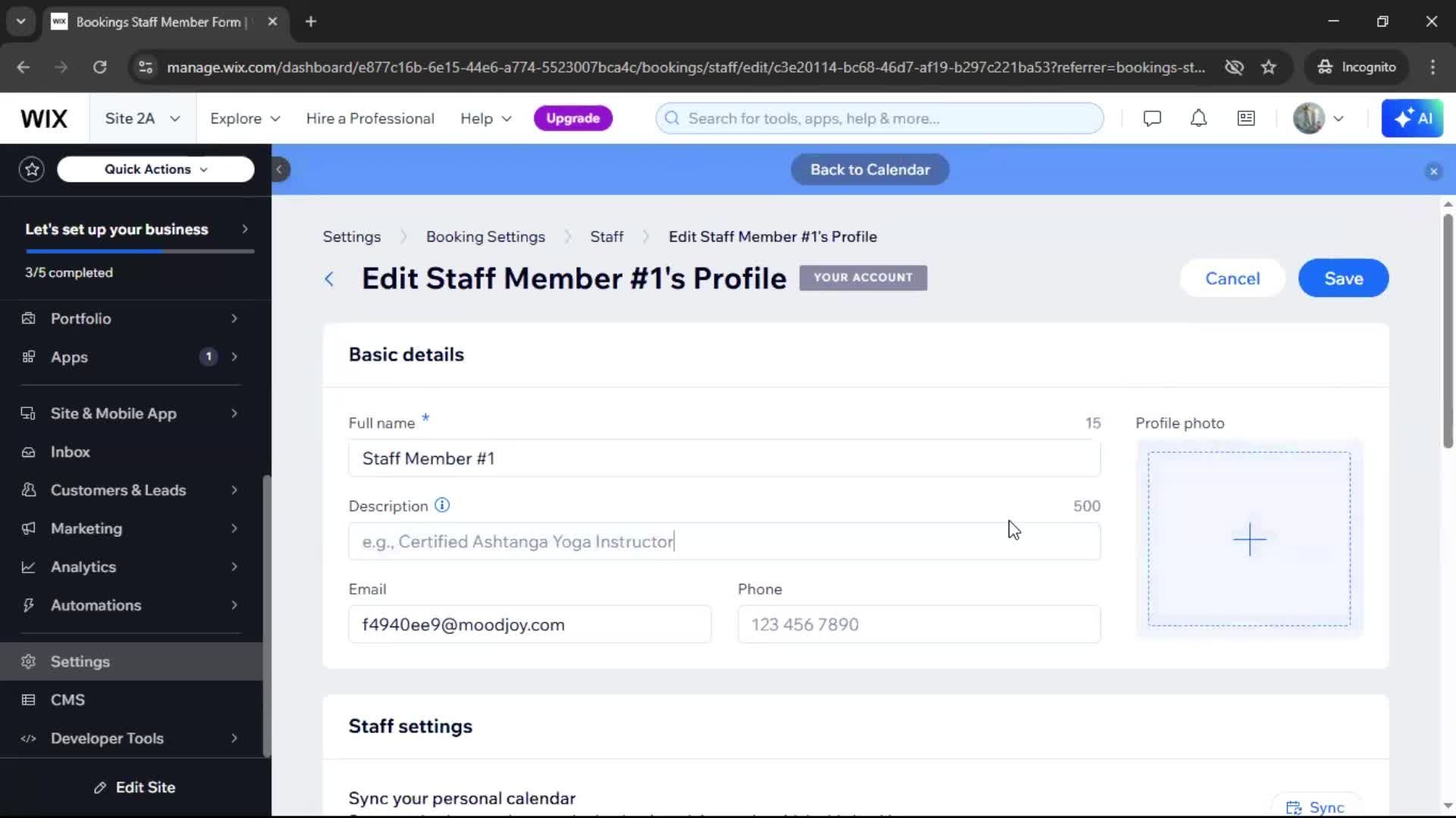Adding staff screenshot