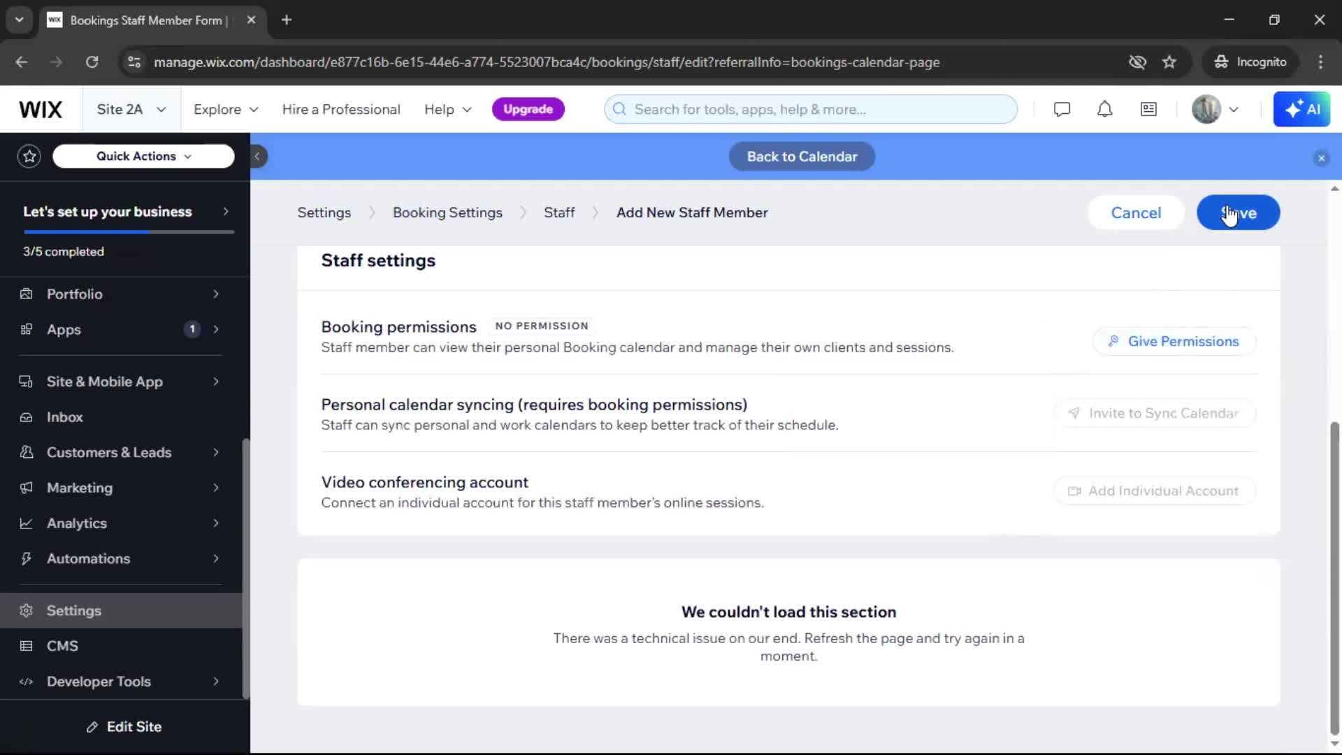 Adding staff screenshot