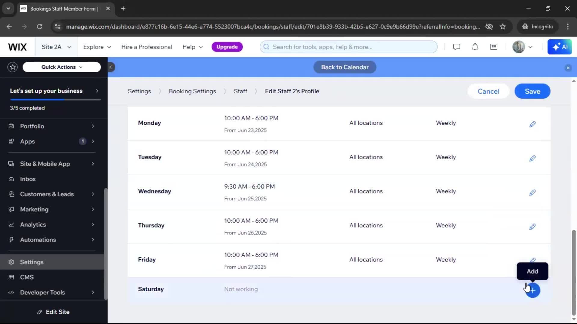 Adding staff screenshot