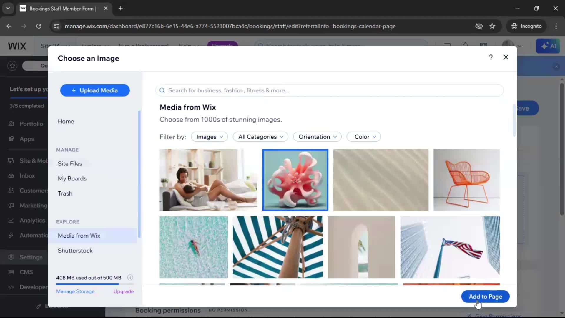 Adding staff screenshot