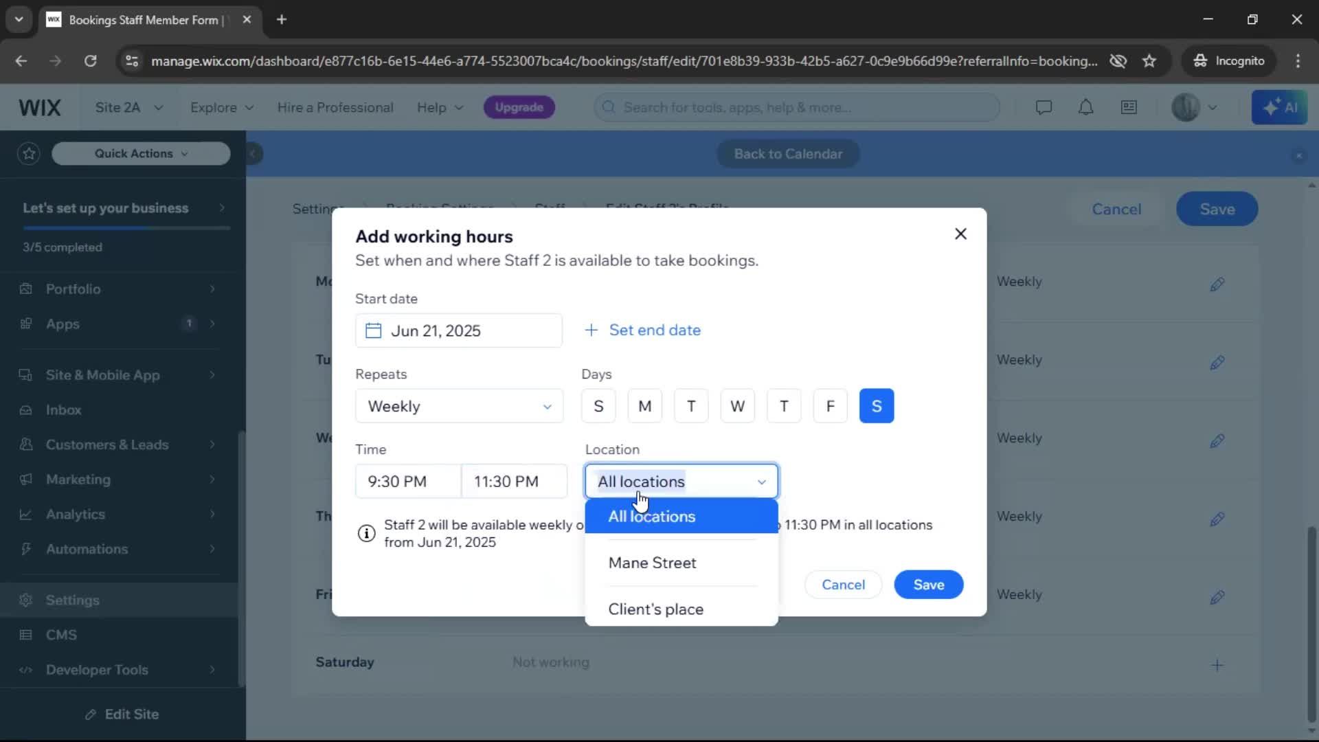 Adding staff screenshot