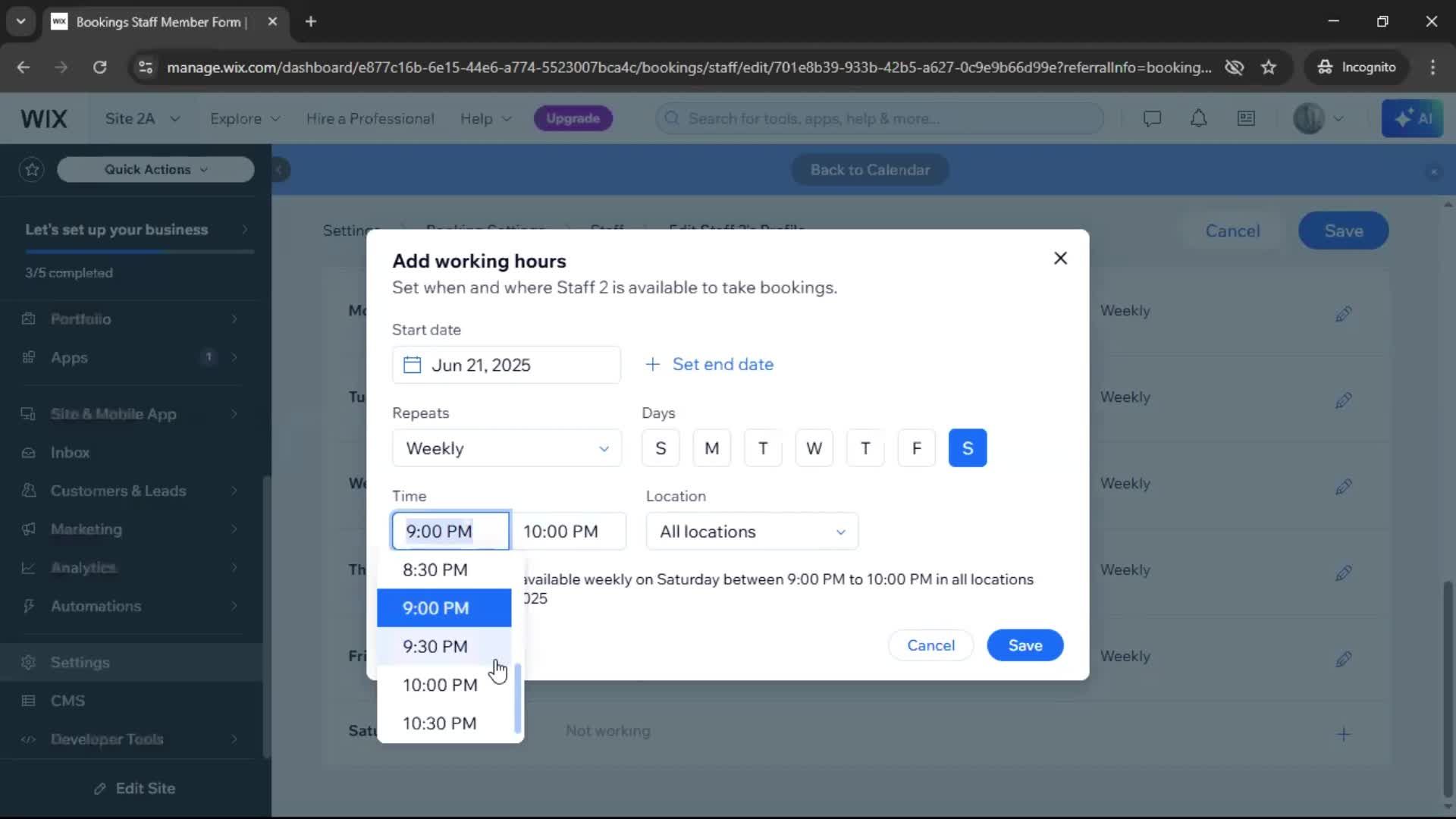 Adding staff screenshot